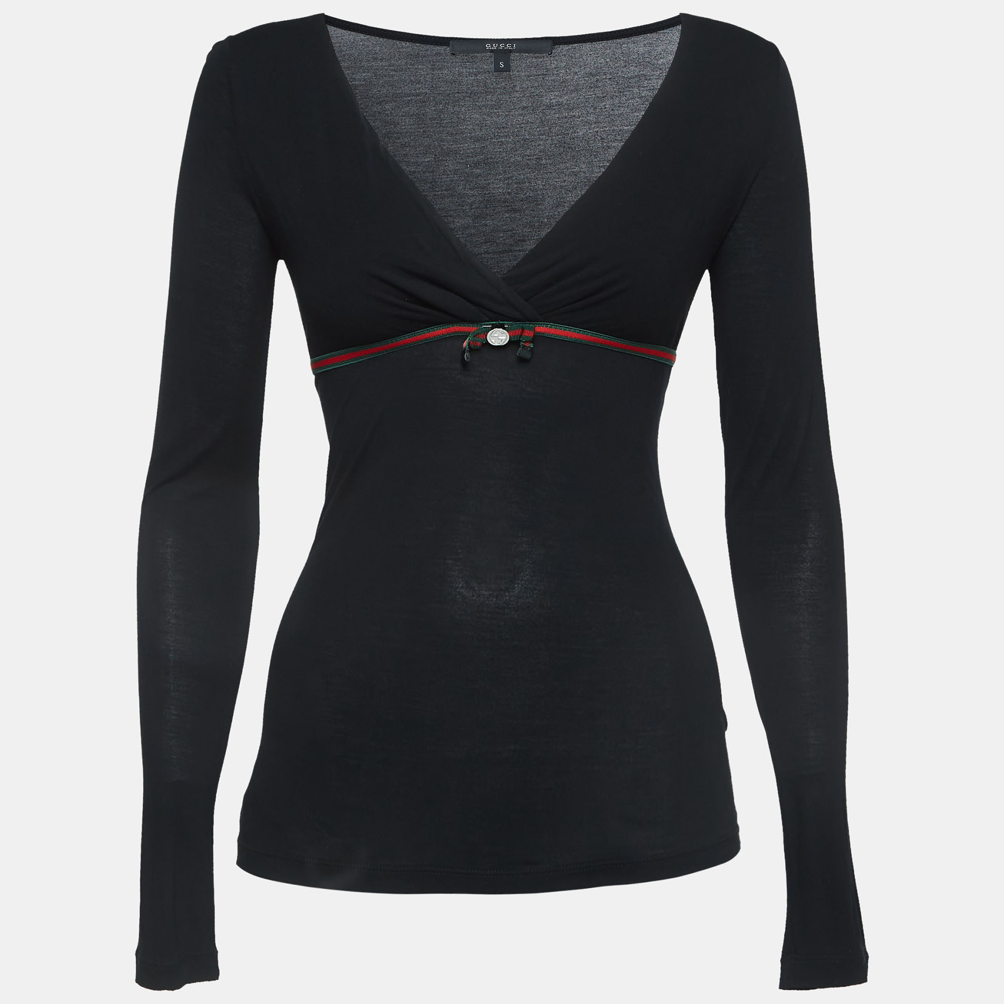 Pre Owned Gucci Black Modal Gathered Long Sleeve Top S