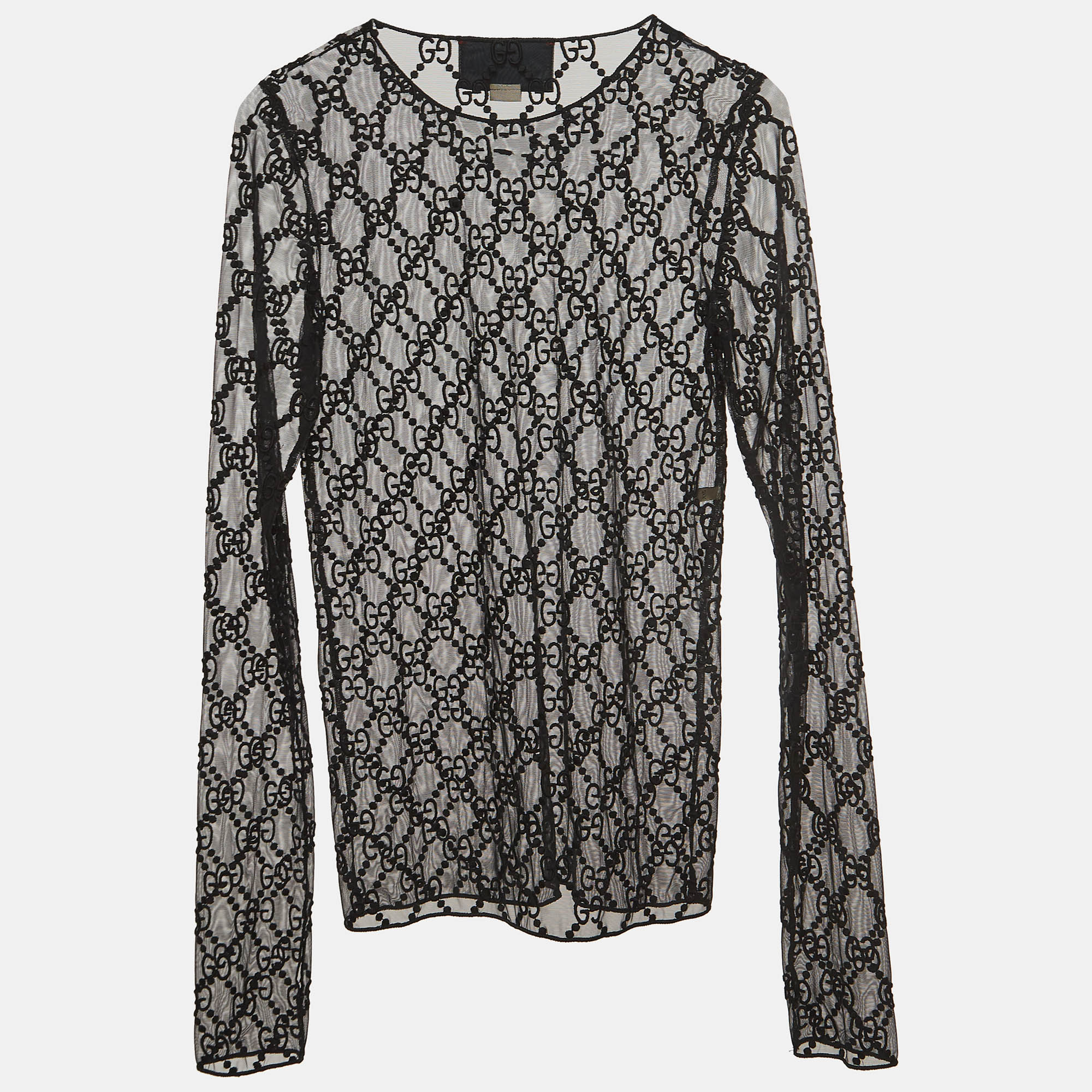 

Gucci Black GG Embroidered Mesh Long Sleeve Top