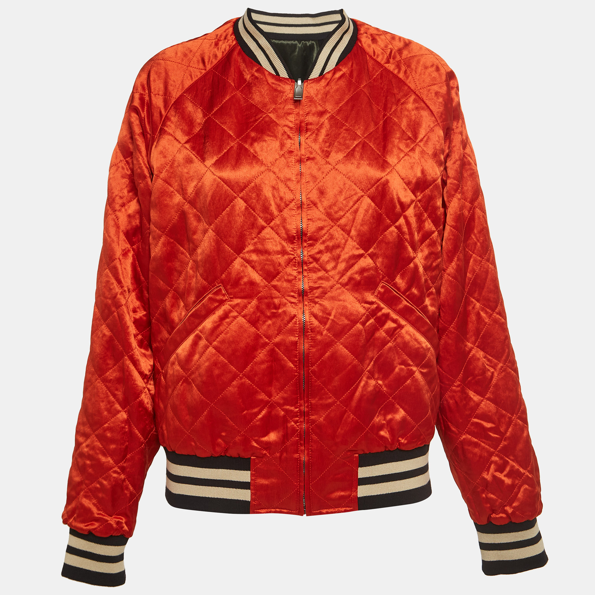 

Gucci Orange/Green Quilted Satin Reversable Bomber Jacket