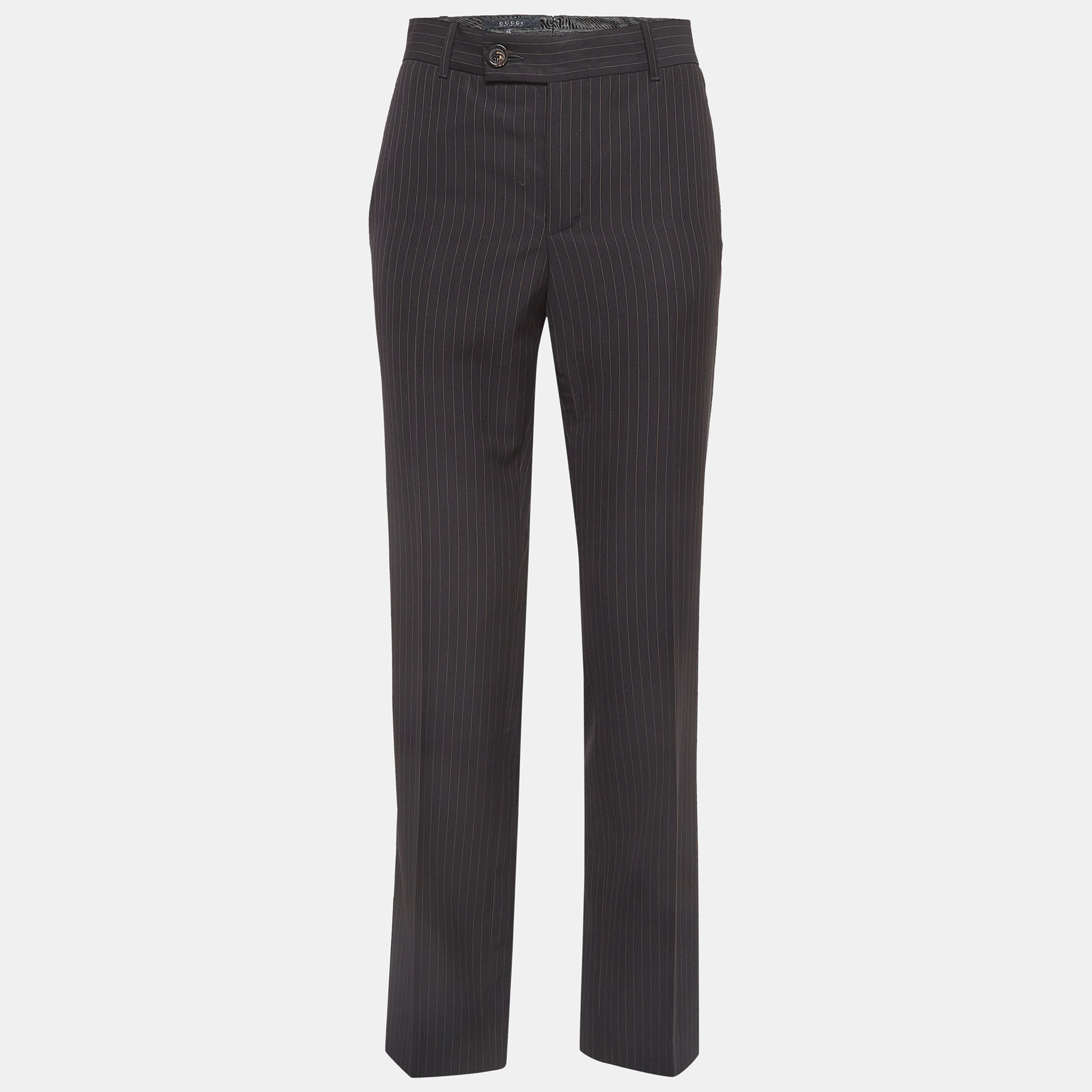 Pre-owned Gucci Black Pinstripe Wool Formal Trousers M