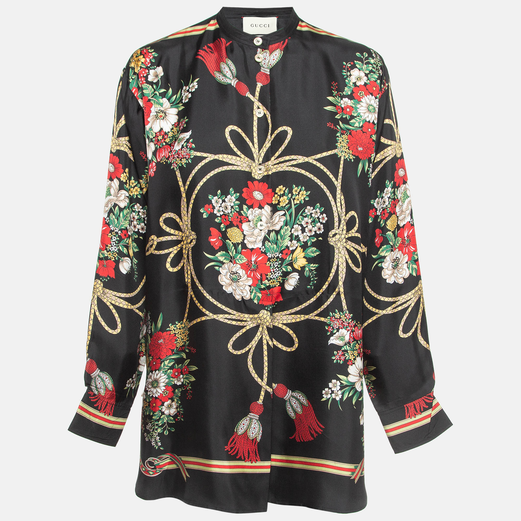

Gucci Black Floral Print Silk Twill Oversized Blouse