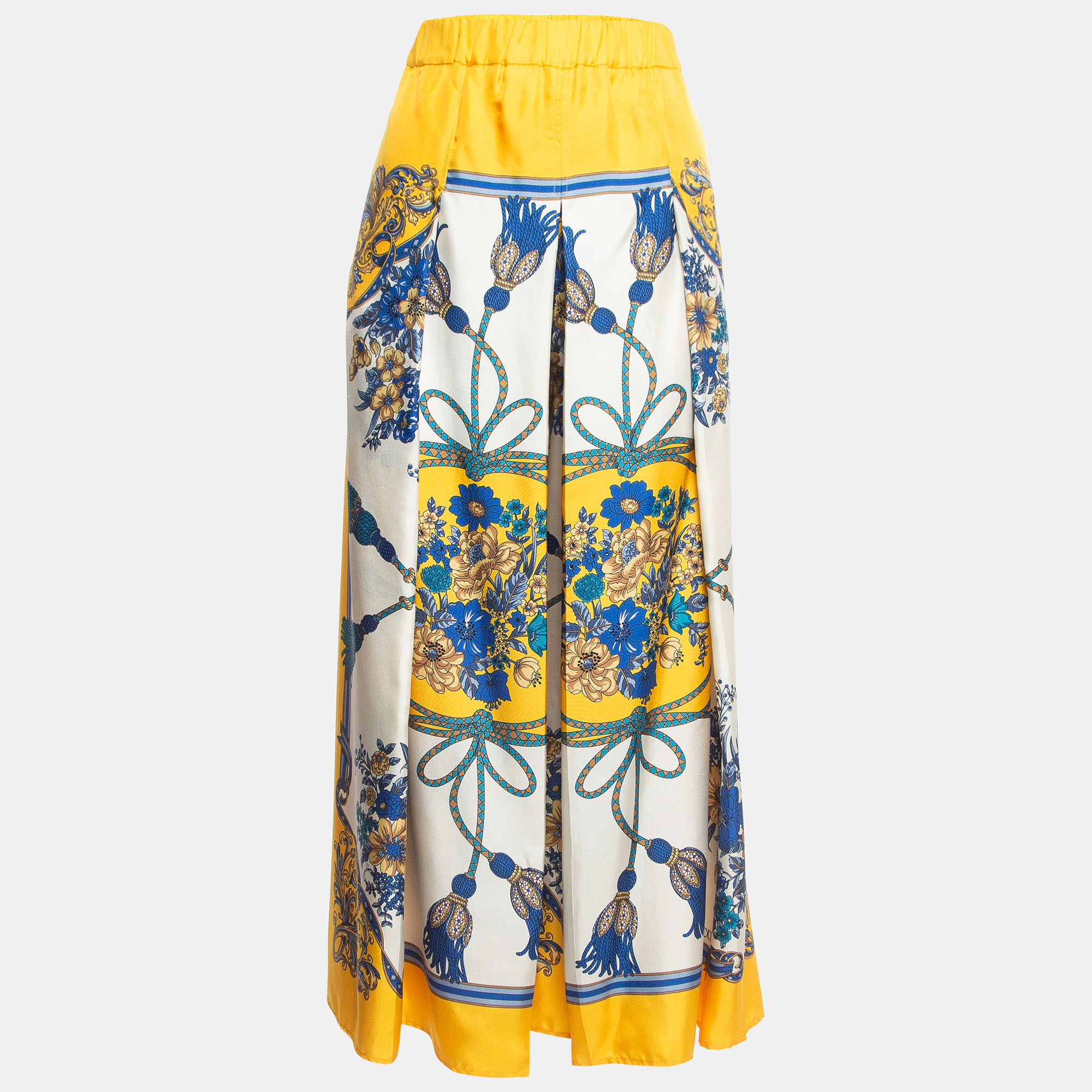 

Gucci Yellow Printed Silk Twill Pleated Palazzo Pants