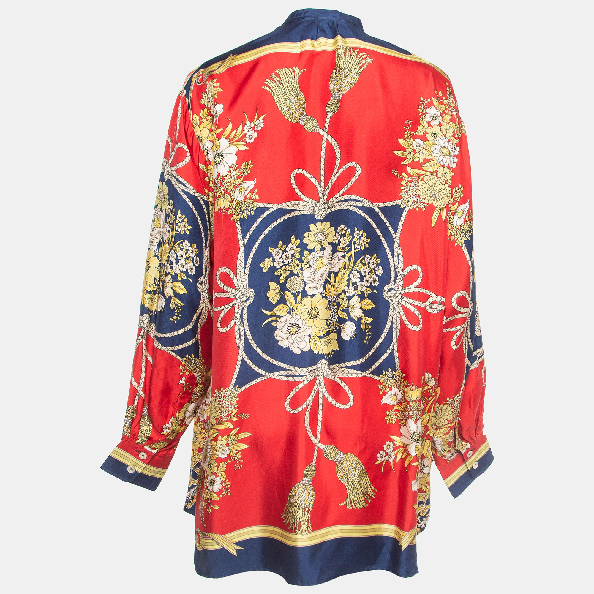 

Gucci Red Floral and Tassel Print Silk Twill Oversized Blouse