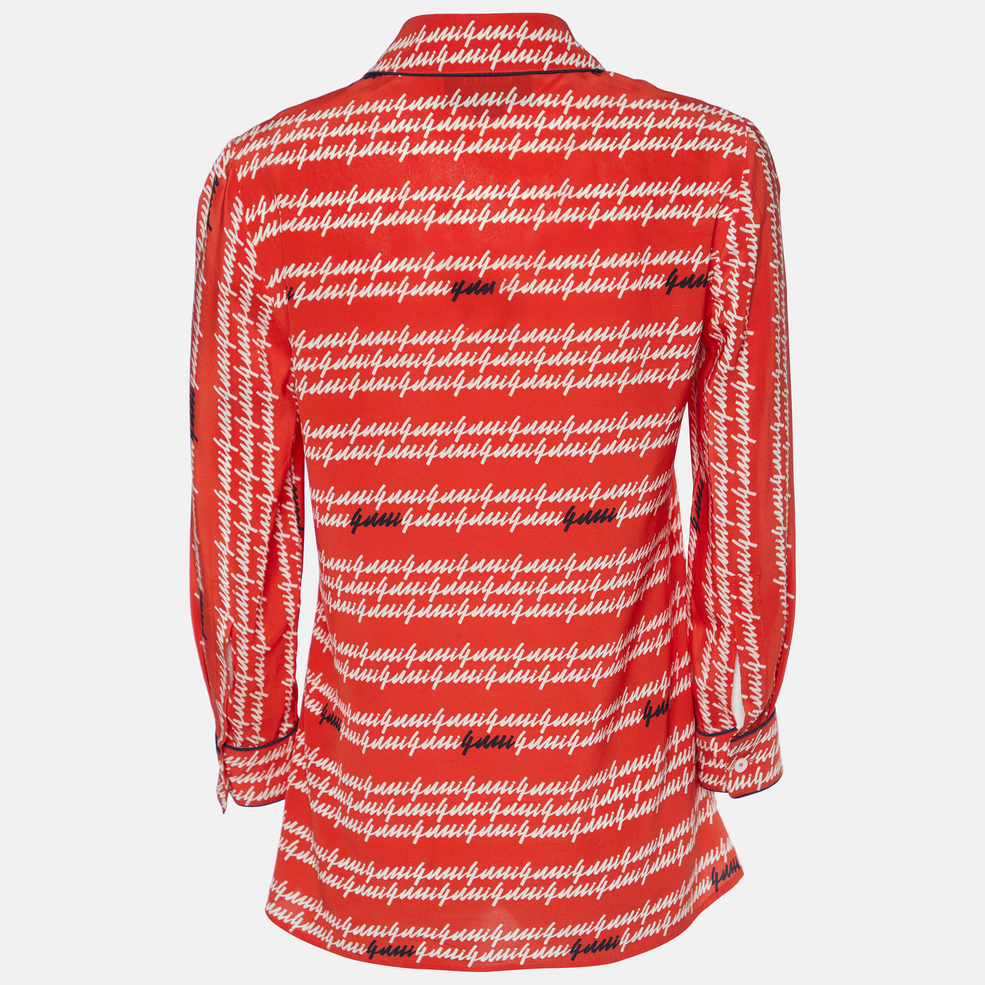 

Gucci Coral Red Signature Logo Print Silk Button Front Shirt