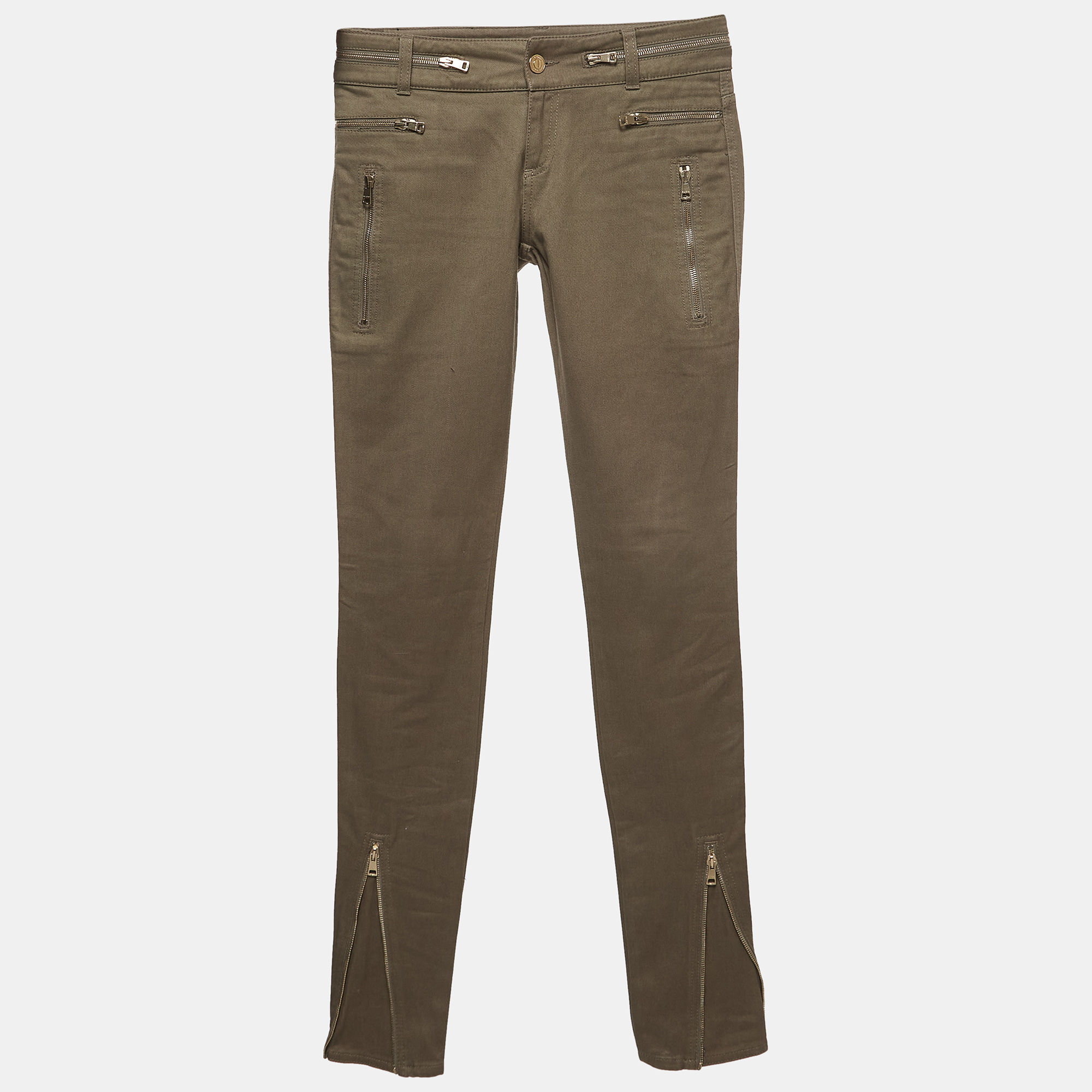 Pre-owned Gucci Green Cotton Zipper Detail Jeans S Waist 28''