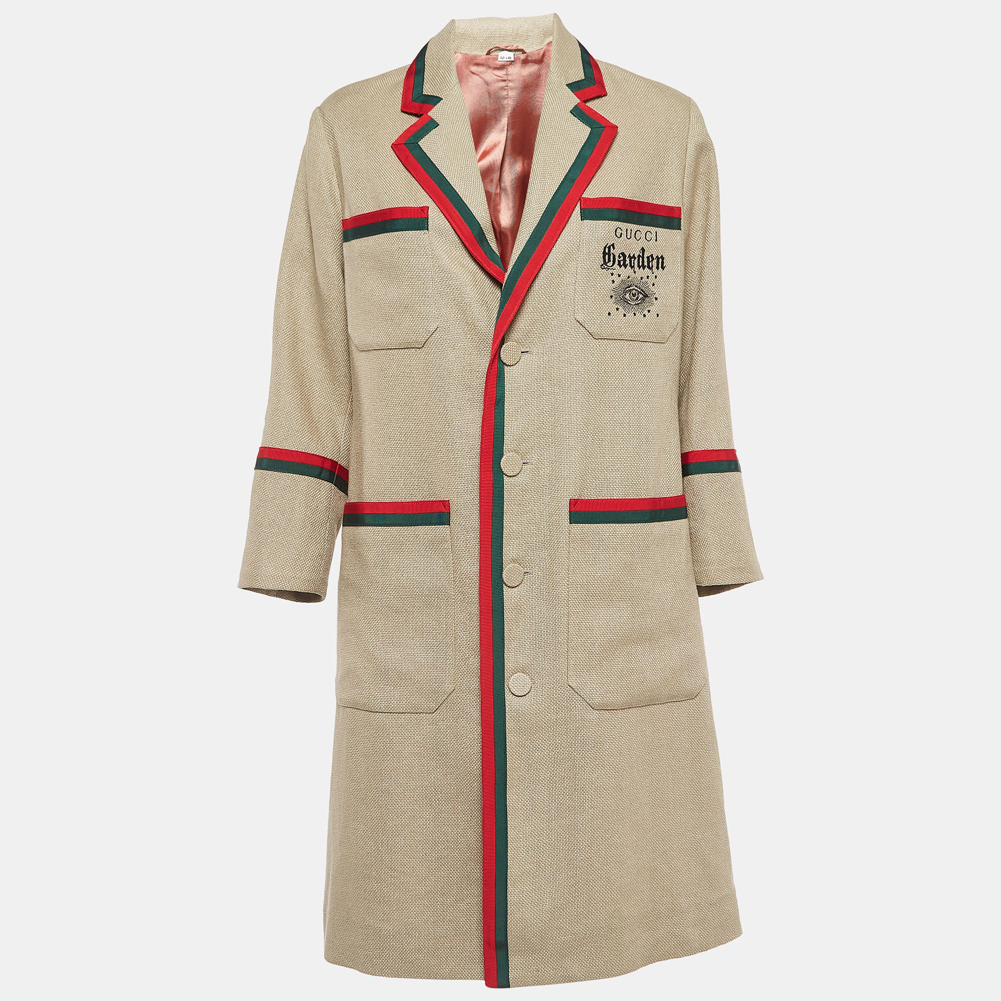 

Gucci Brown Garden Embroidered Linen Mid-Length Coat