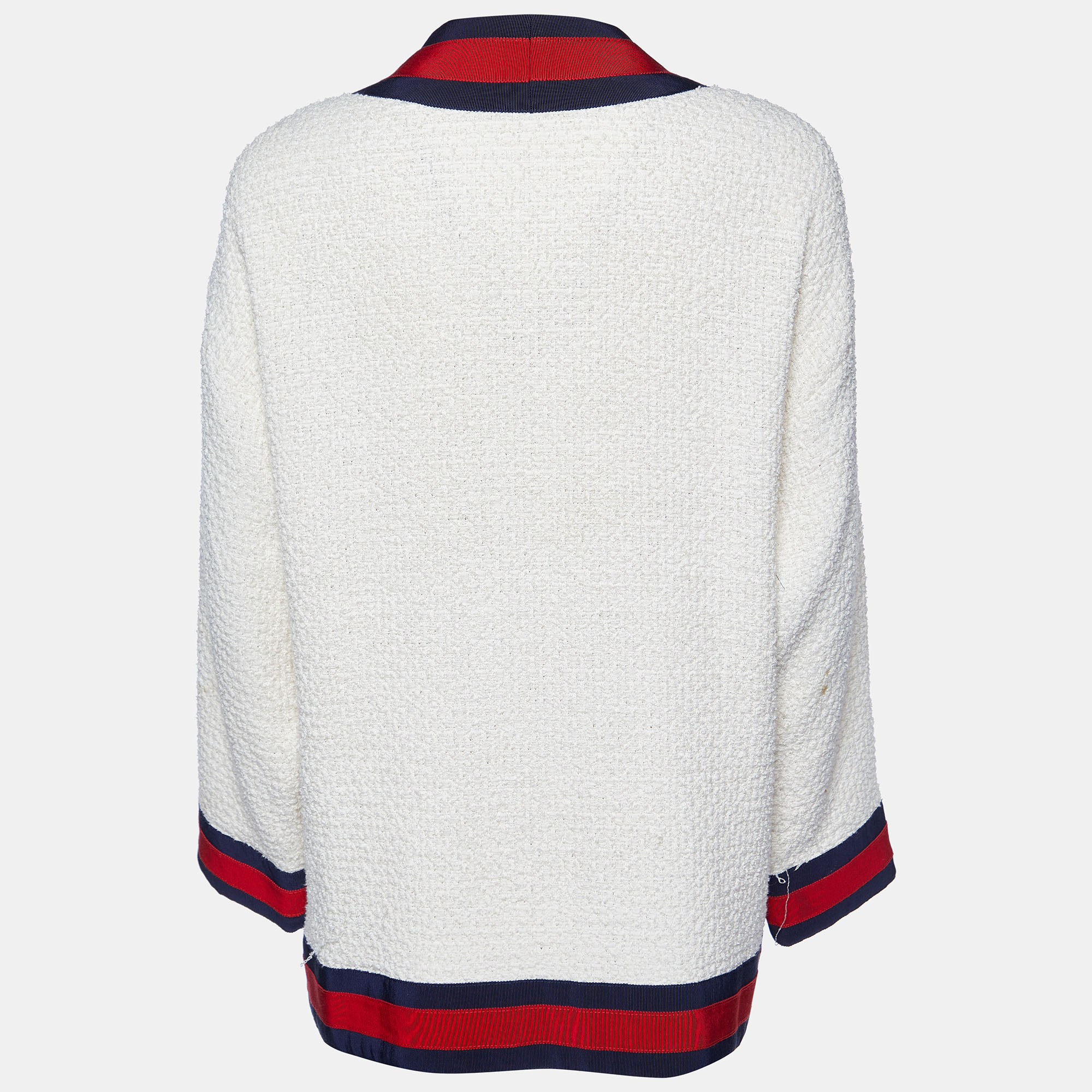 

Gucci Off-White Tweed Web Trim Detail Oversized Cardigan