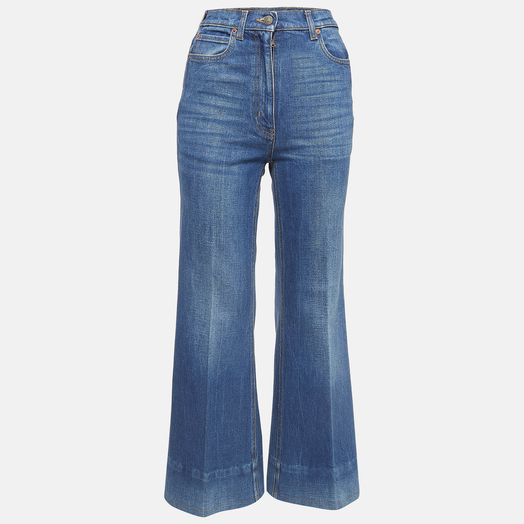 

Gucci Blue Faded Denim High Rise Flared Jeans S Waist 23''