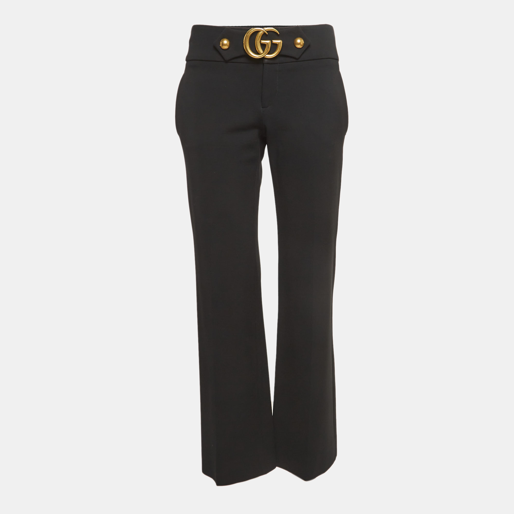 

Gucci Black Stretch Knit GG Waist Detail Flared Trousers