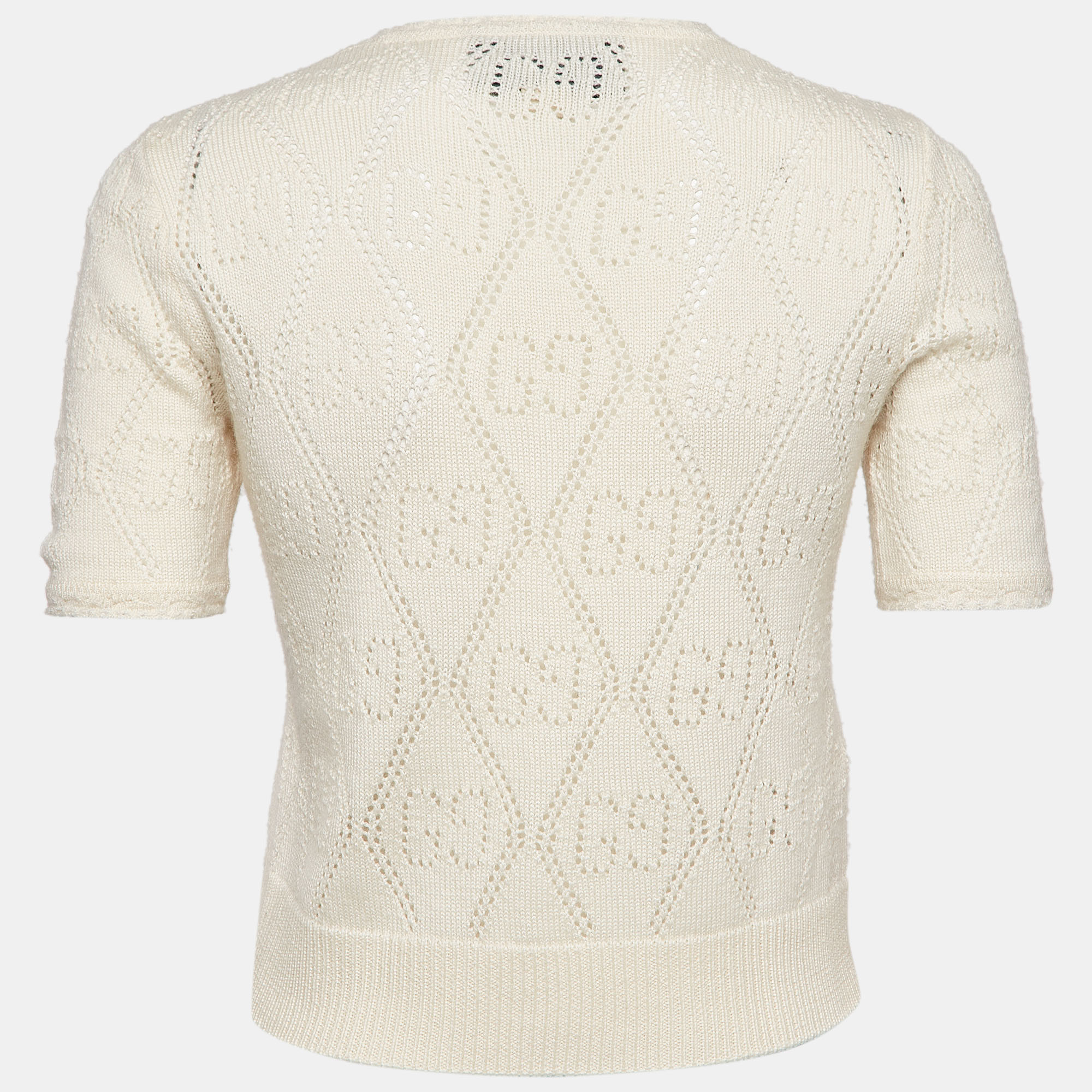 

Gucci Cream GG Eyelet Wool Knit Crew Neck Top