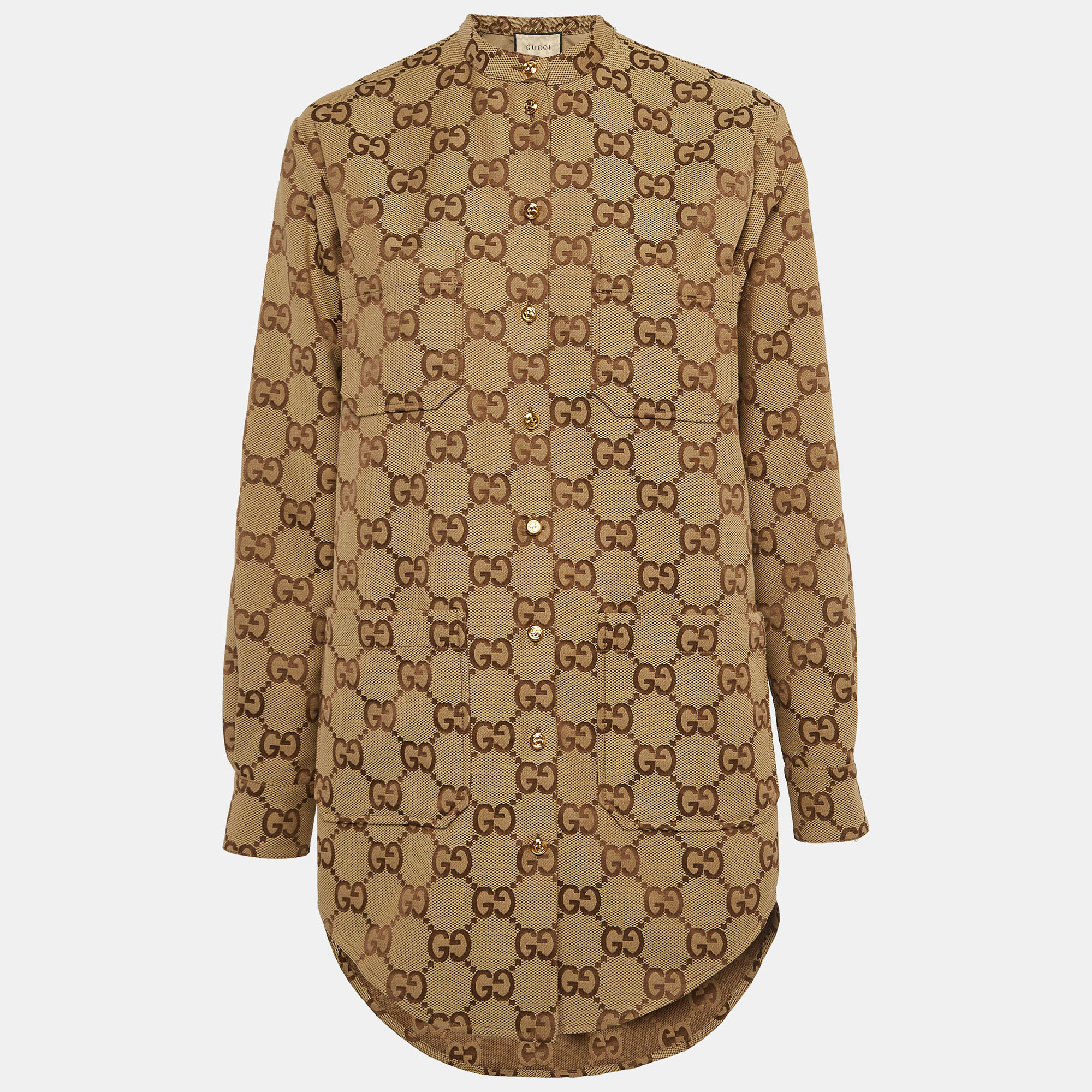 Pre-owned Gucci Brown Maxi Gg Canvas Oversized Shirt S