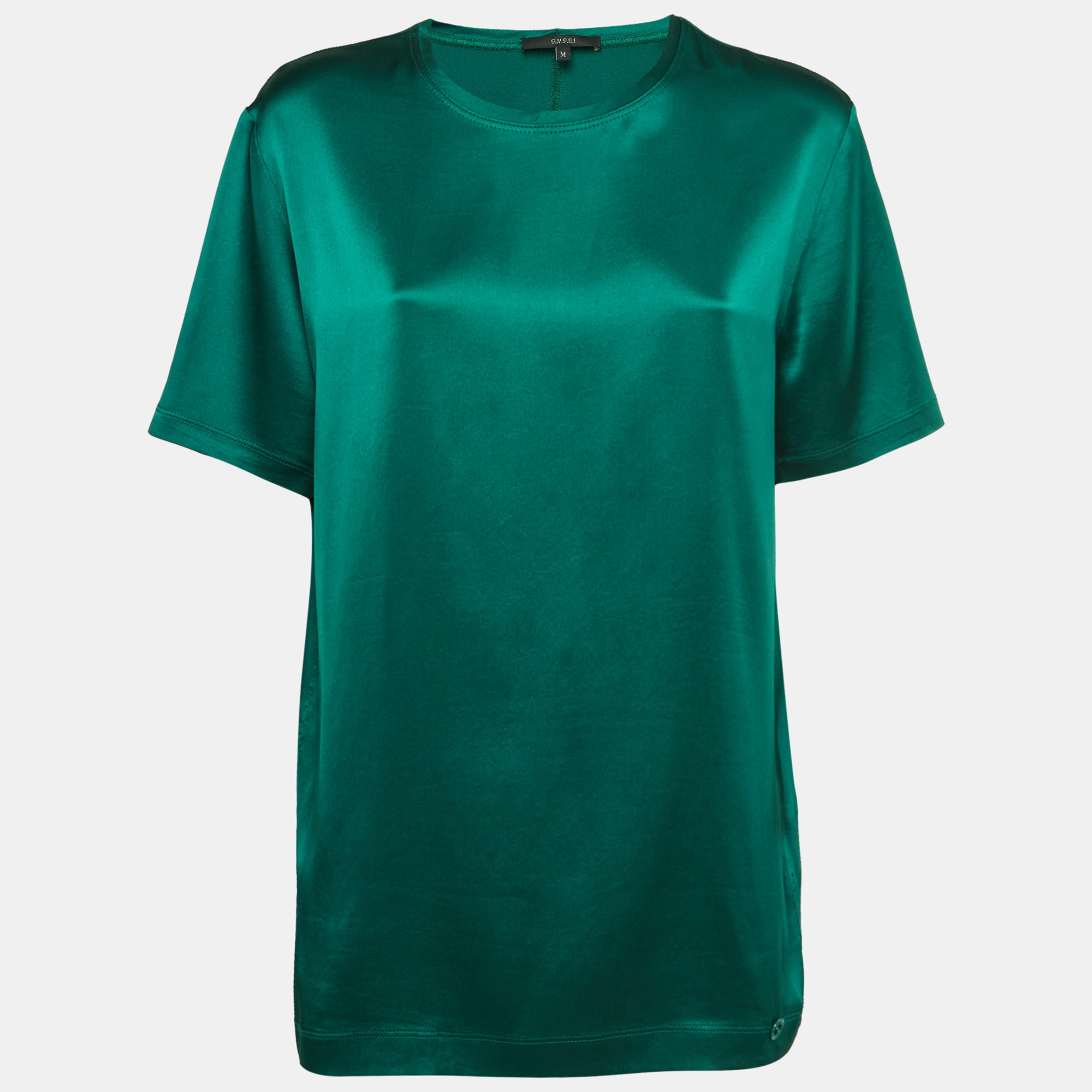 Pre-owned Gucci Dark Green Stretch Silk Half Sleeve T-shirt M
