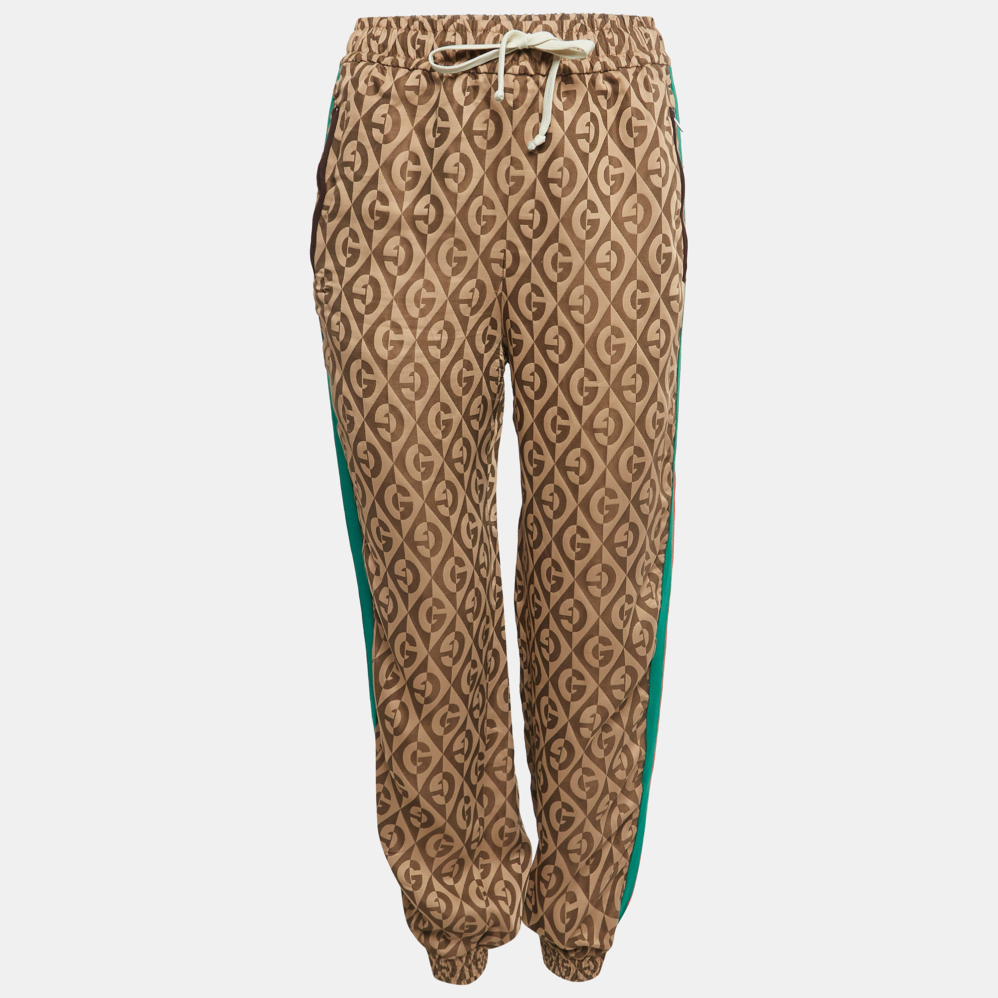 Pre-owned Gucci Brown G Rhombus Jacquard Side Stripe Track Pants S