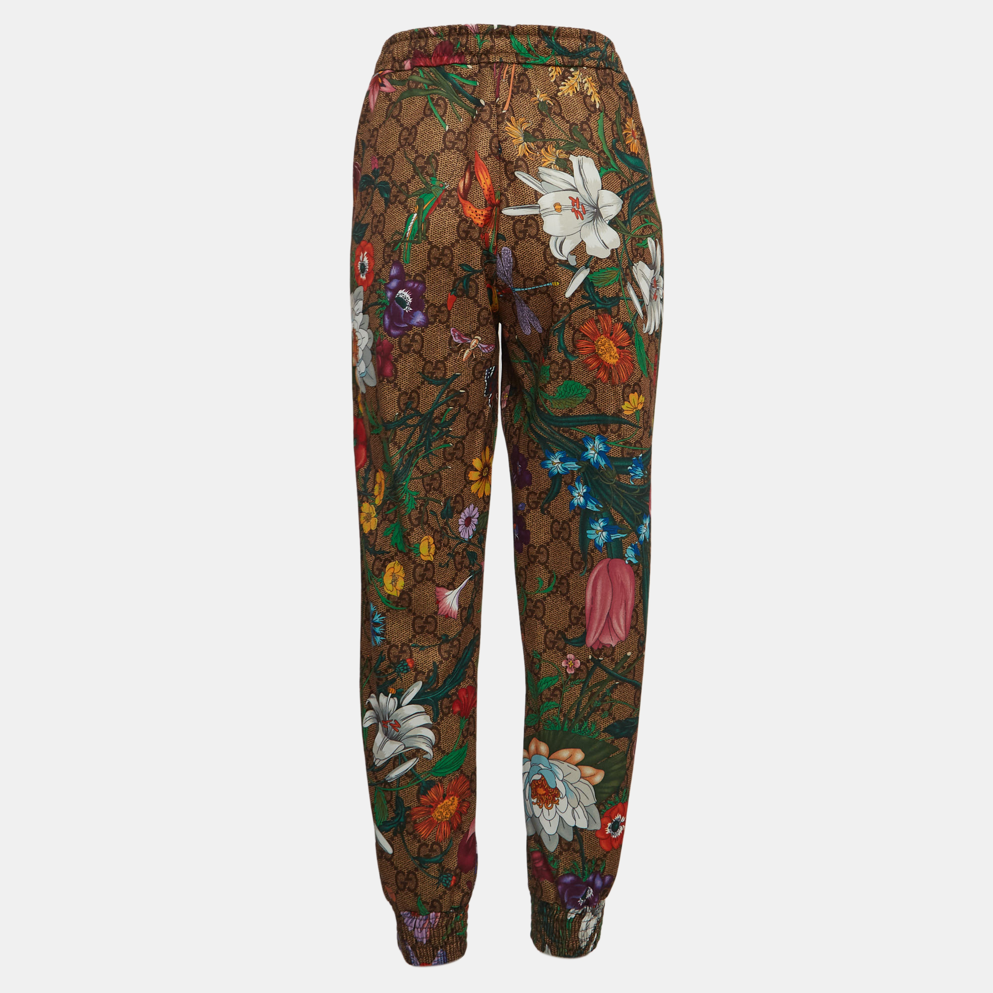 

Gucci Green Floral Print GG Supreme Knit Drawstring Joggers