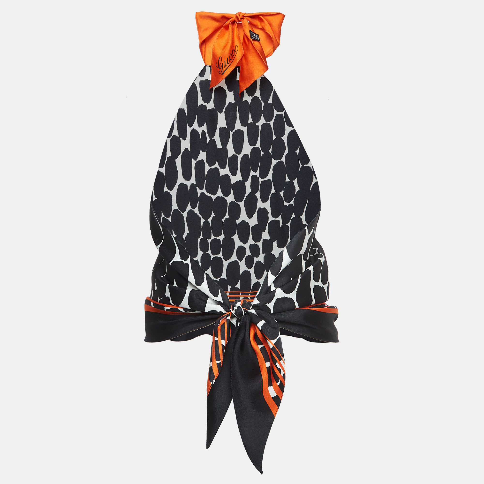 

Gucci Black Print Silk Halter Neck Back Tie Scarf Top