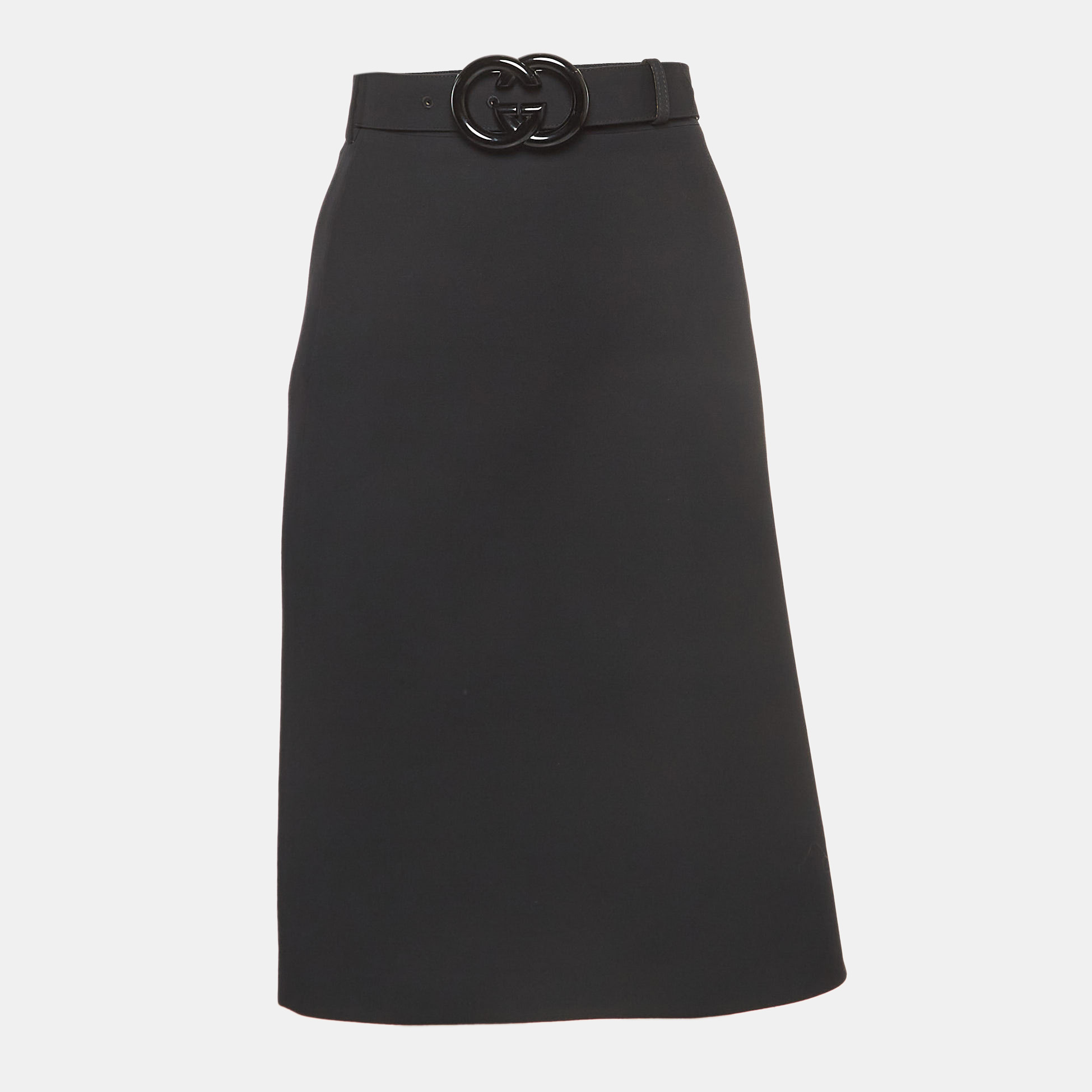 Pre-owned Gucci Black Silk Blend Belted Pencil Skirt S
