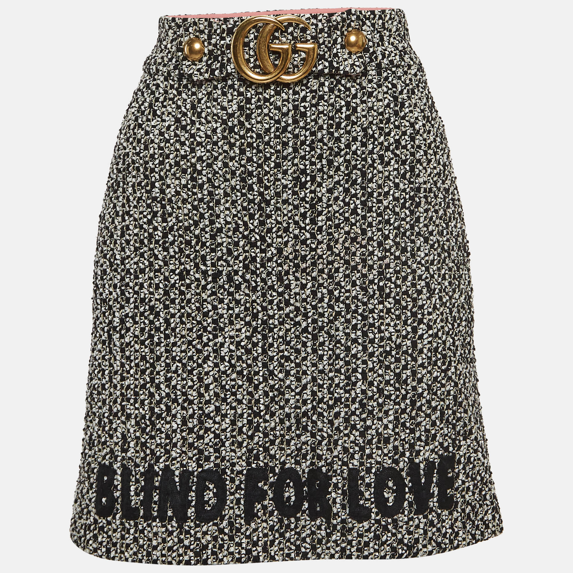 

Gucci Black 'Blind For Love' Embroidered Tweed Buckle Detail Mini Skirt