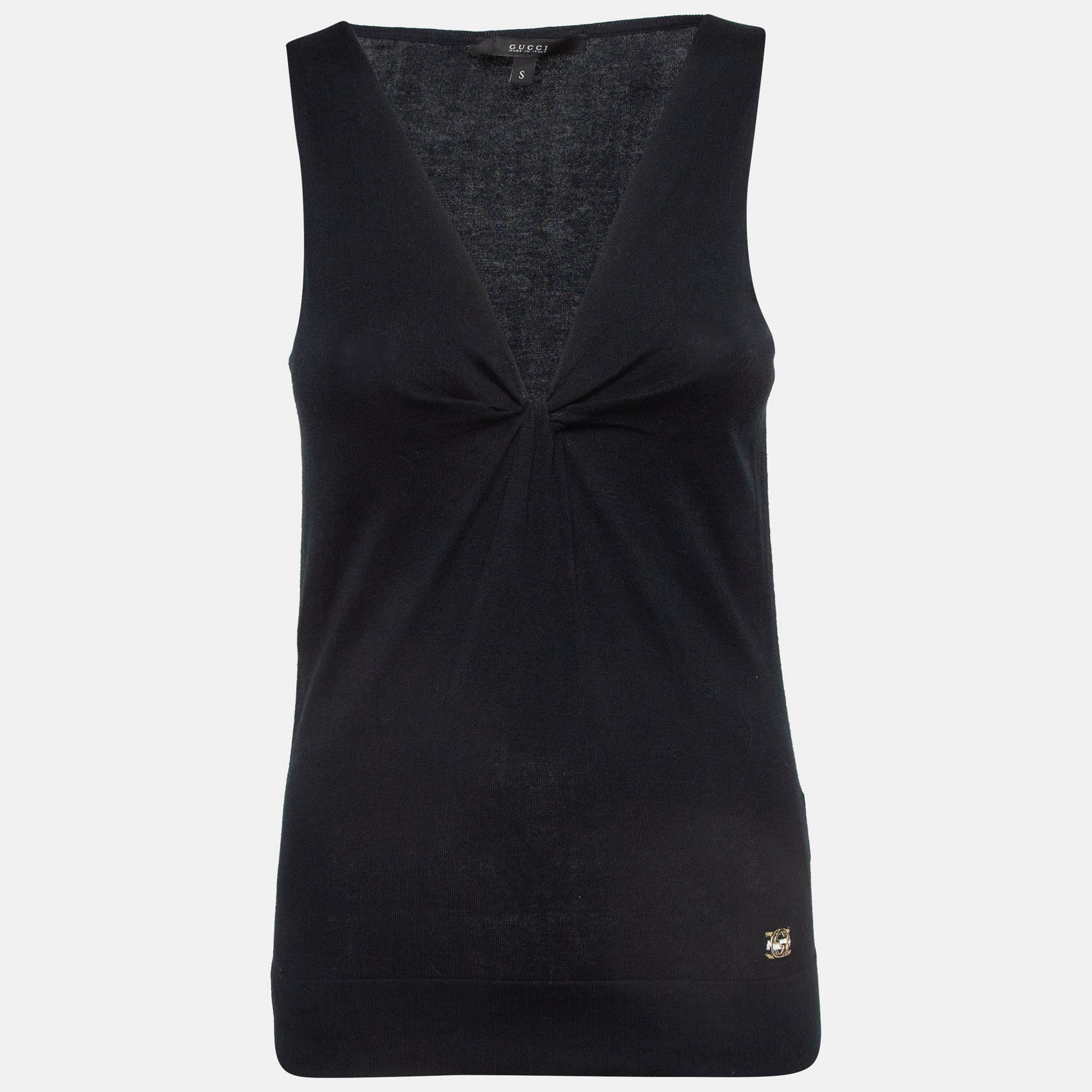 Pre-owned Gucci Black Cotton Twisted Detail Tank Top S