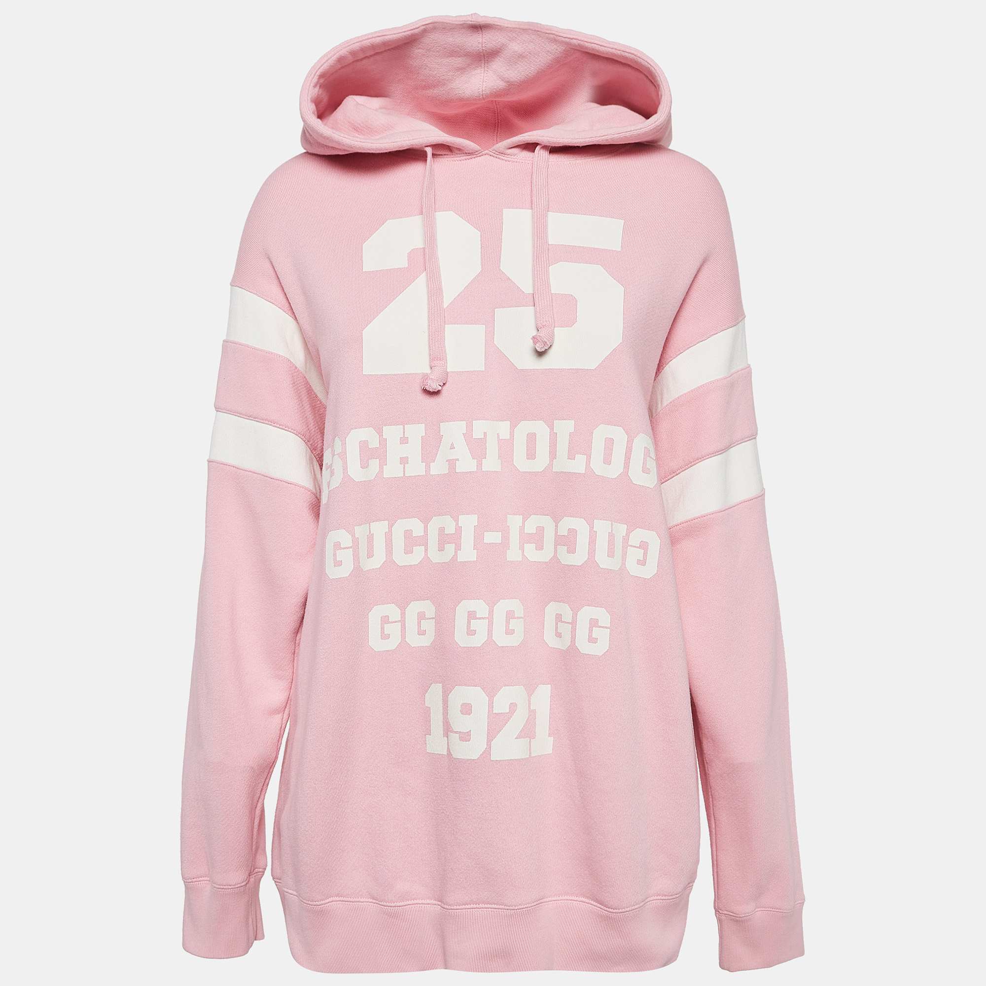 Pre-owned Gucci Pink Printed Cotton Oversized Hoodie S