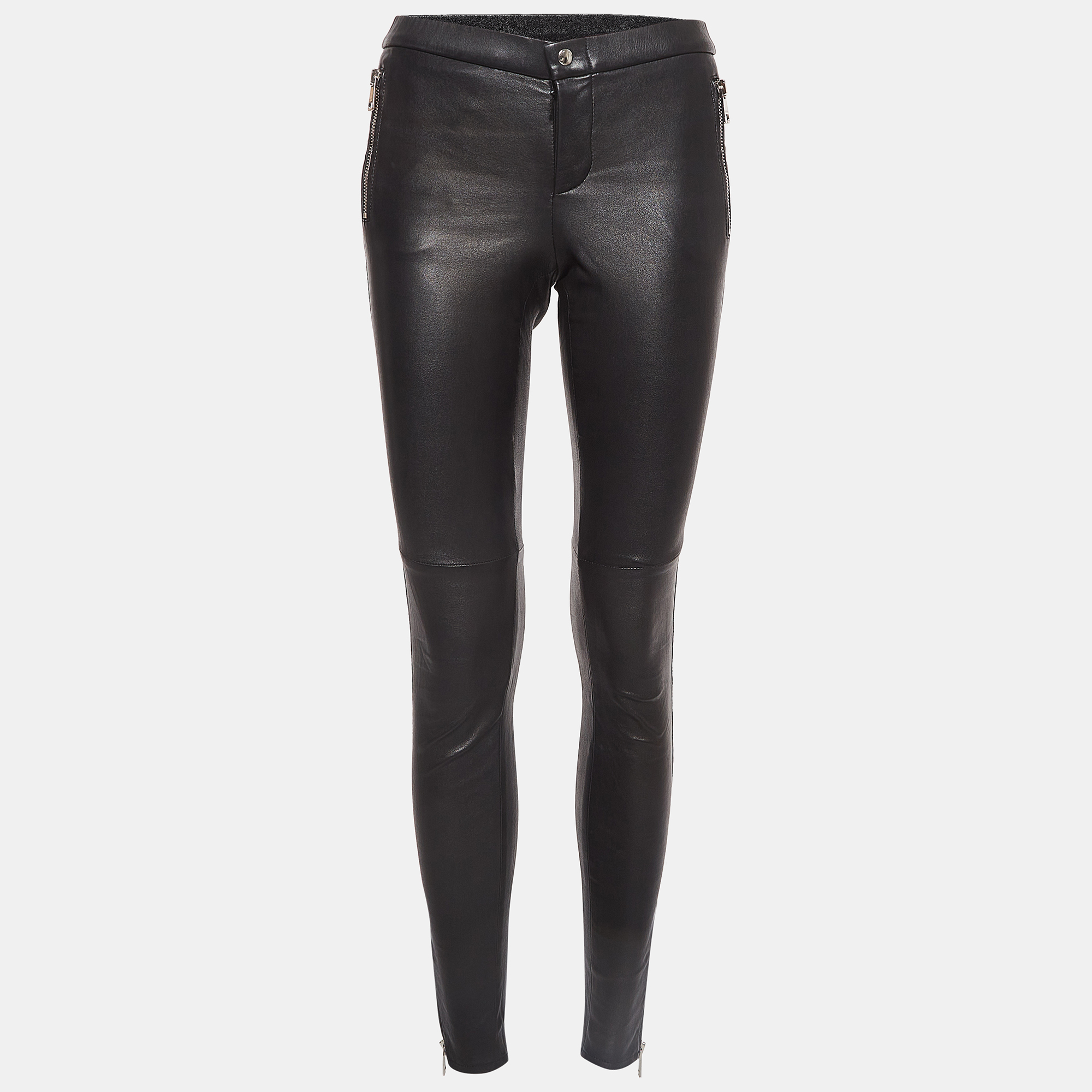 Pre-owned Gucci Black Leather Skinny Trousers S