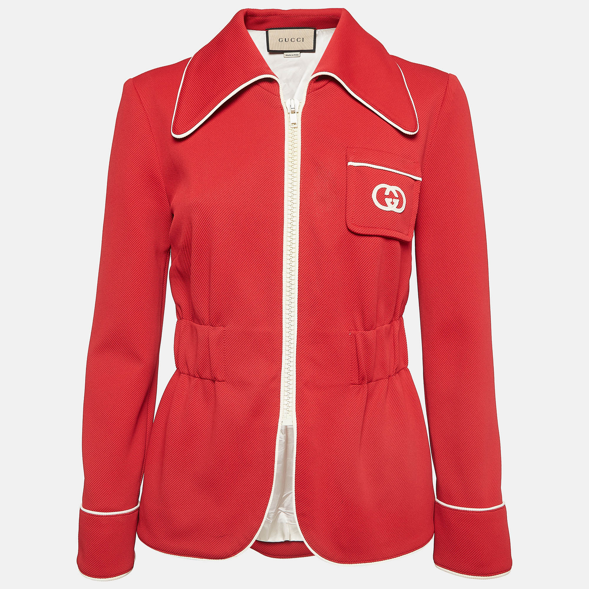 

Gucci Red Interlock GG Nylon Knit Zipper Jacket