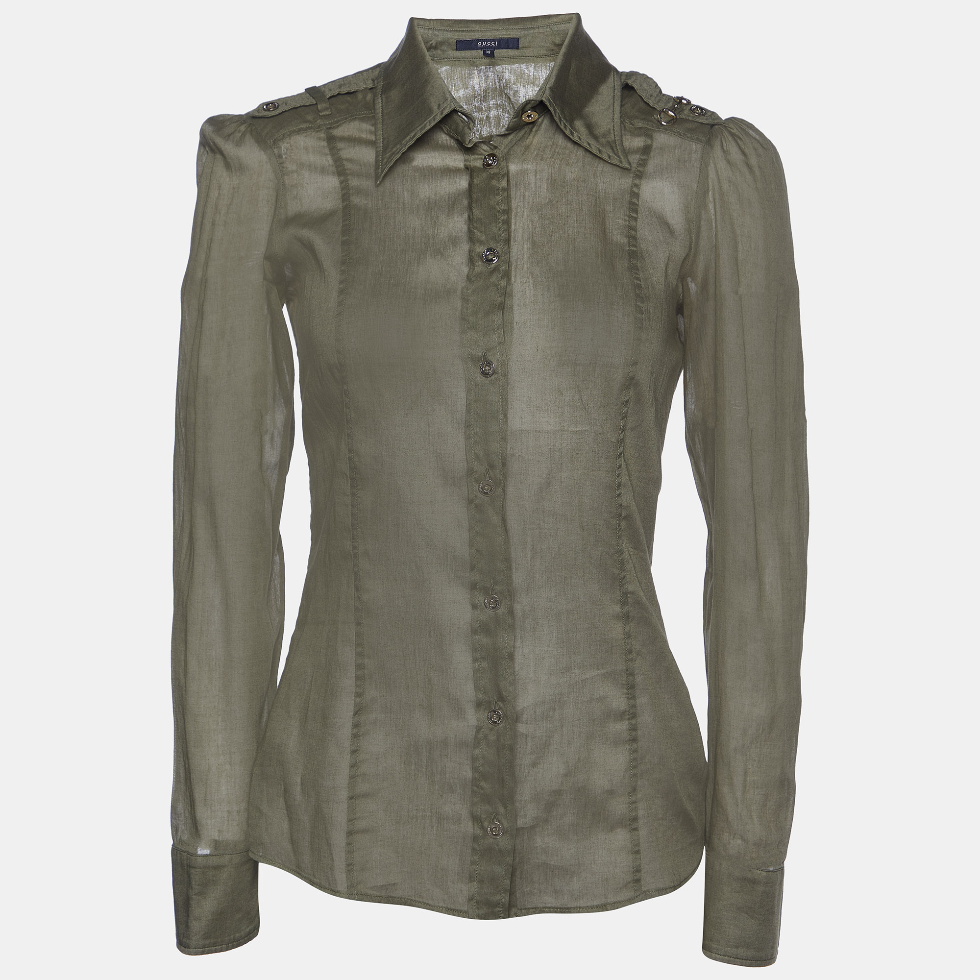

Gucci Olive Green Cotton Semi Sheer Shirt