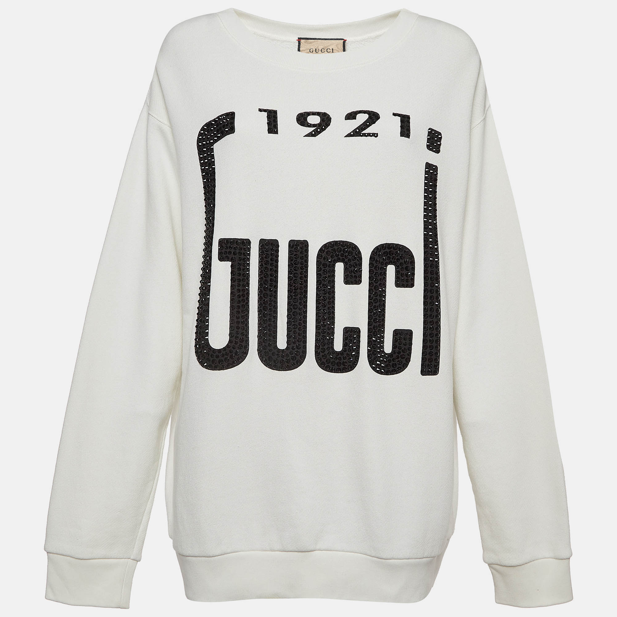 

Gucci Off White Crystal Printed Cotton Sweatshirt