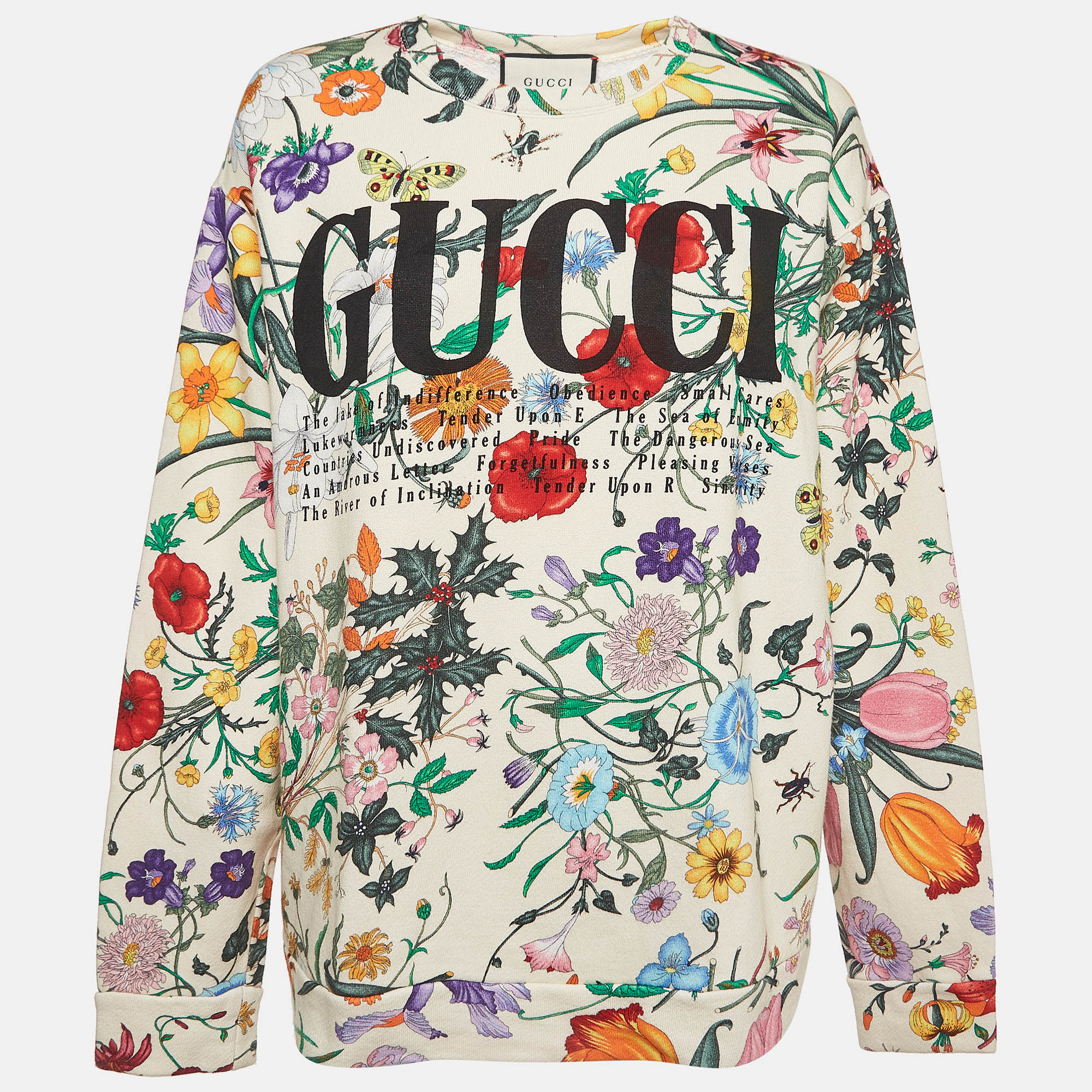 

Gucci Cream Flora Print Cotton Crewneck Oversized Sweatshirt M