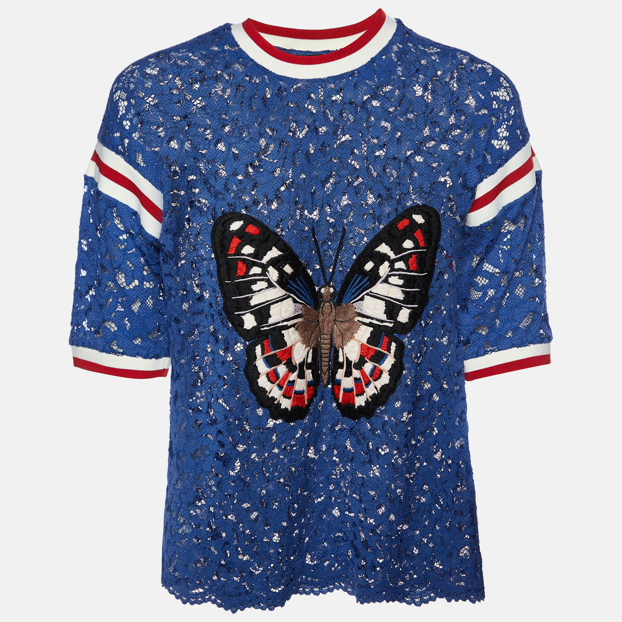 

Gucci Royal Blue Lace Butterfly Appliqued Sheer Top S