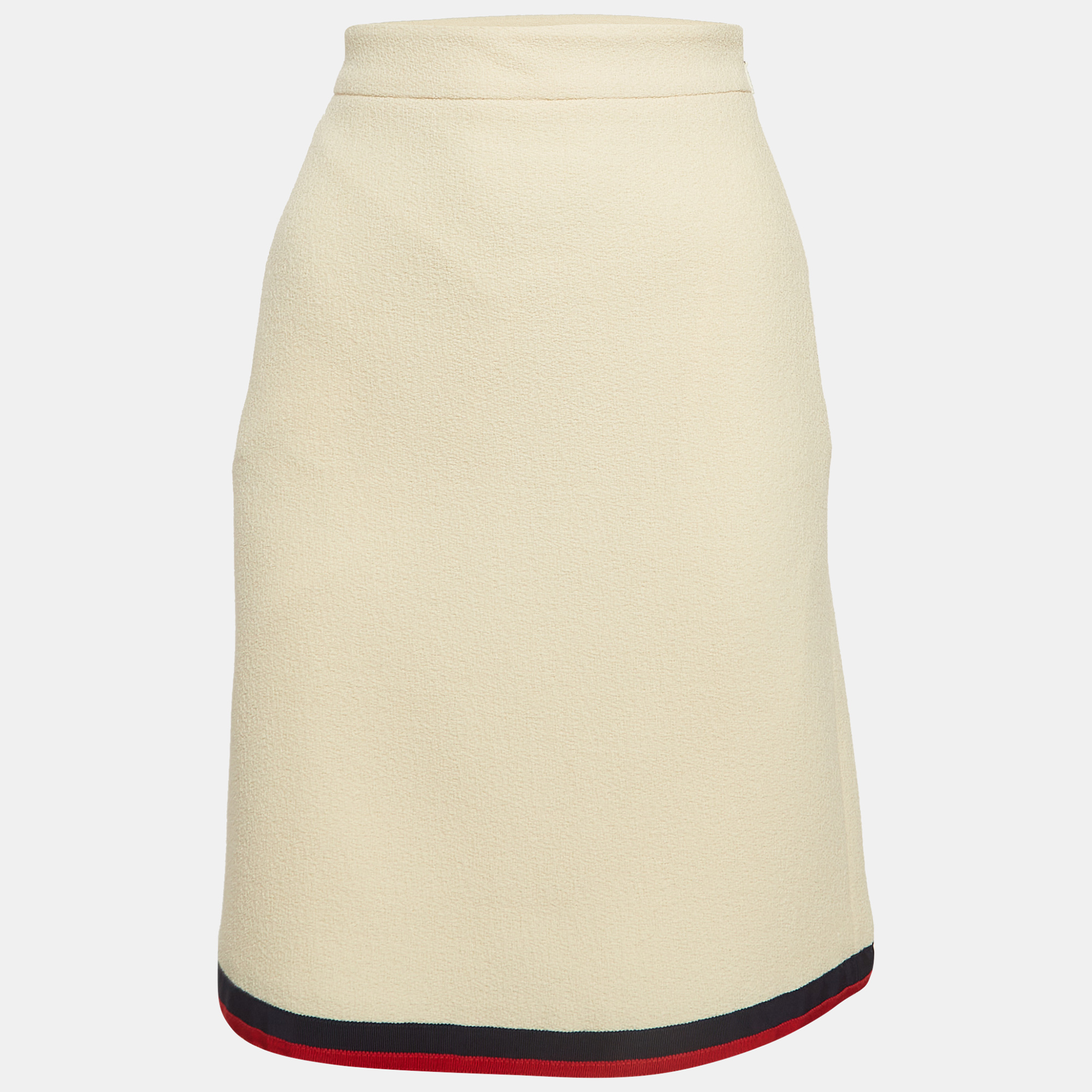 Pre-owned Gucci Cream Wool Contrast Trimmed Short Skirt S
