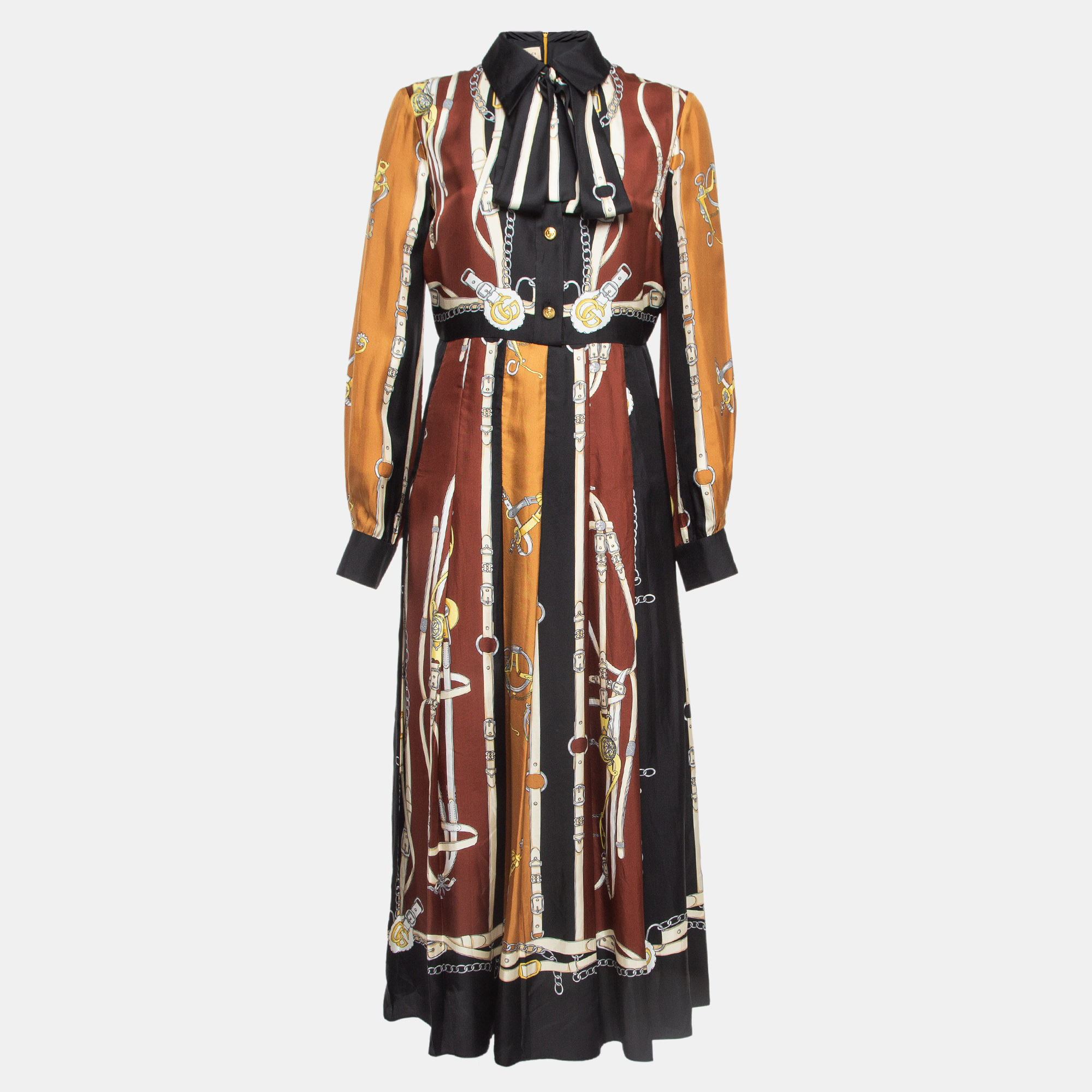 

Gucci Multicolor Equestrian Printed Silk Pleated Midi Dress M