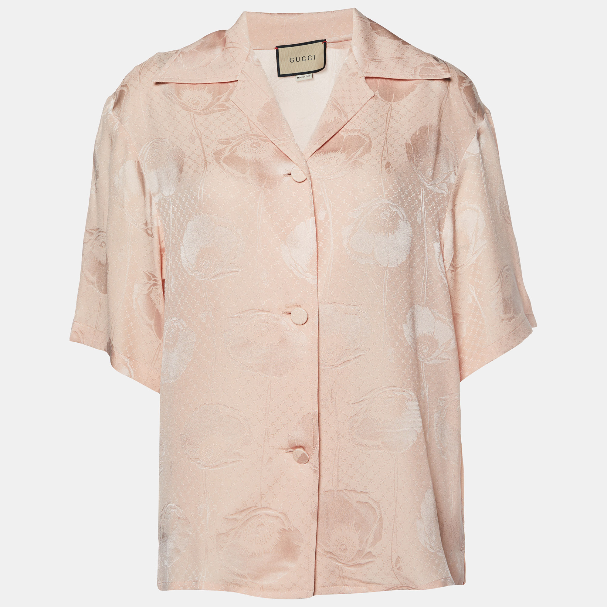 

Gucci Pale Pink Floral Jacquard Silk Button Front Shirt S
