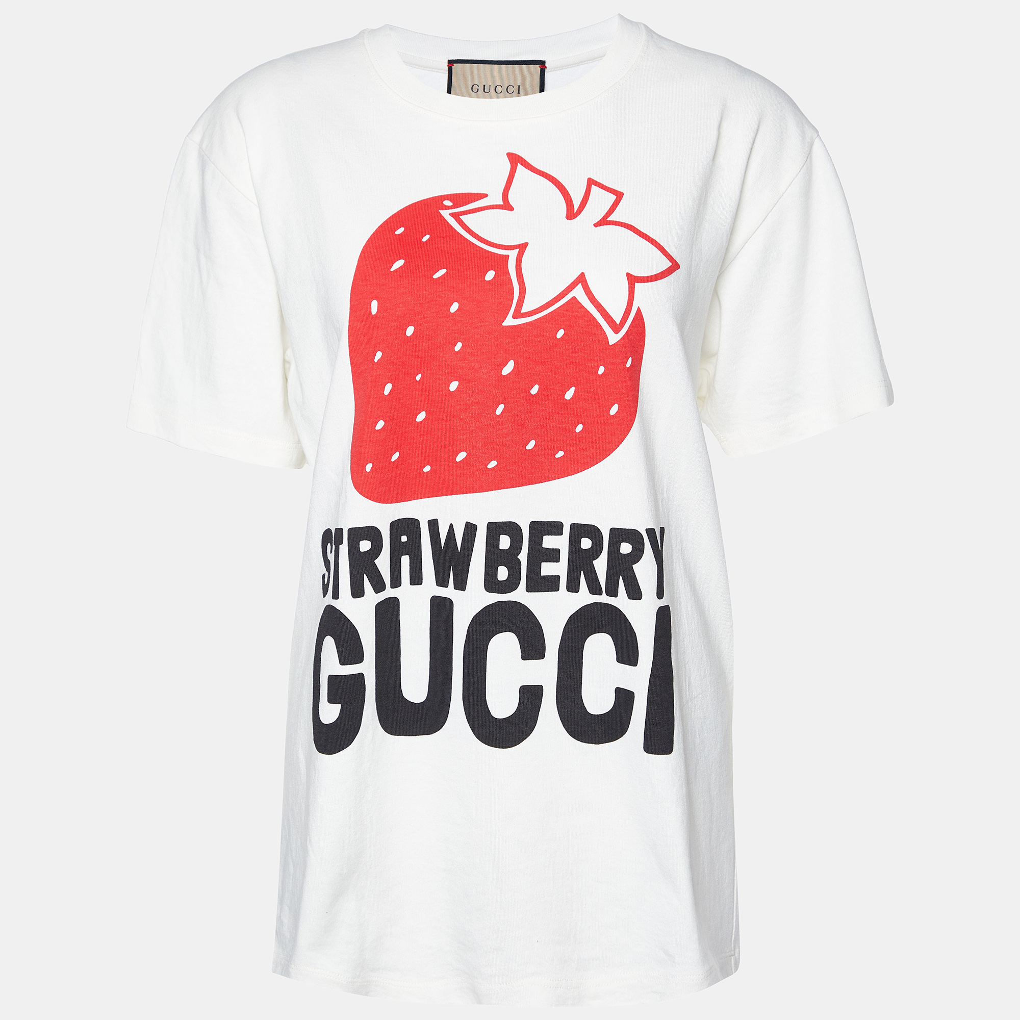 

Gucci Ivory Strawberry Gucci Print Cotton Crew Neck T-Shirt XXS, White