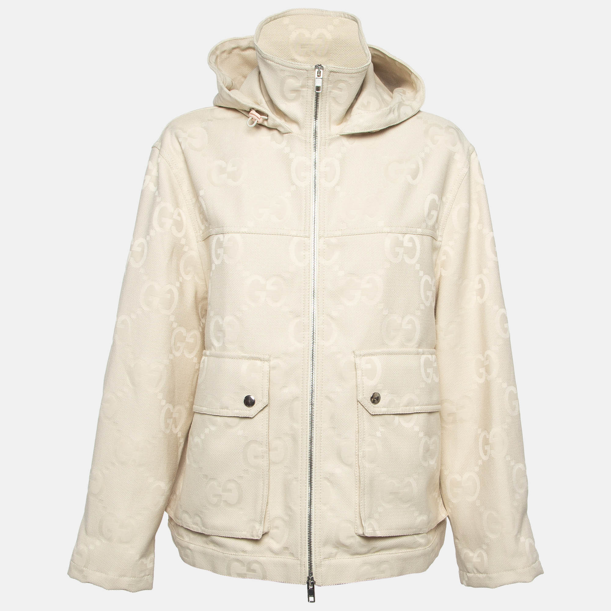 

Gucci Beige GG Web Cotton Canvas Hooded Jacket S