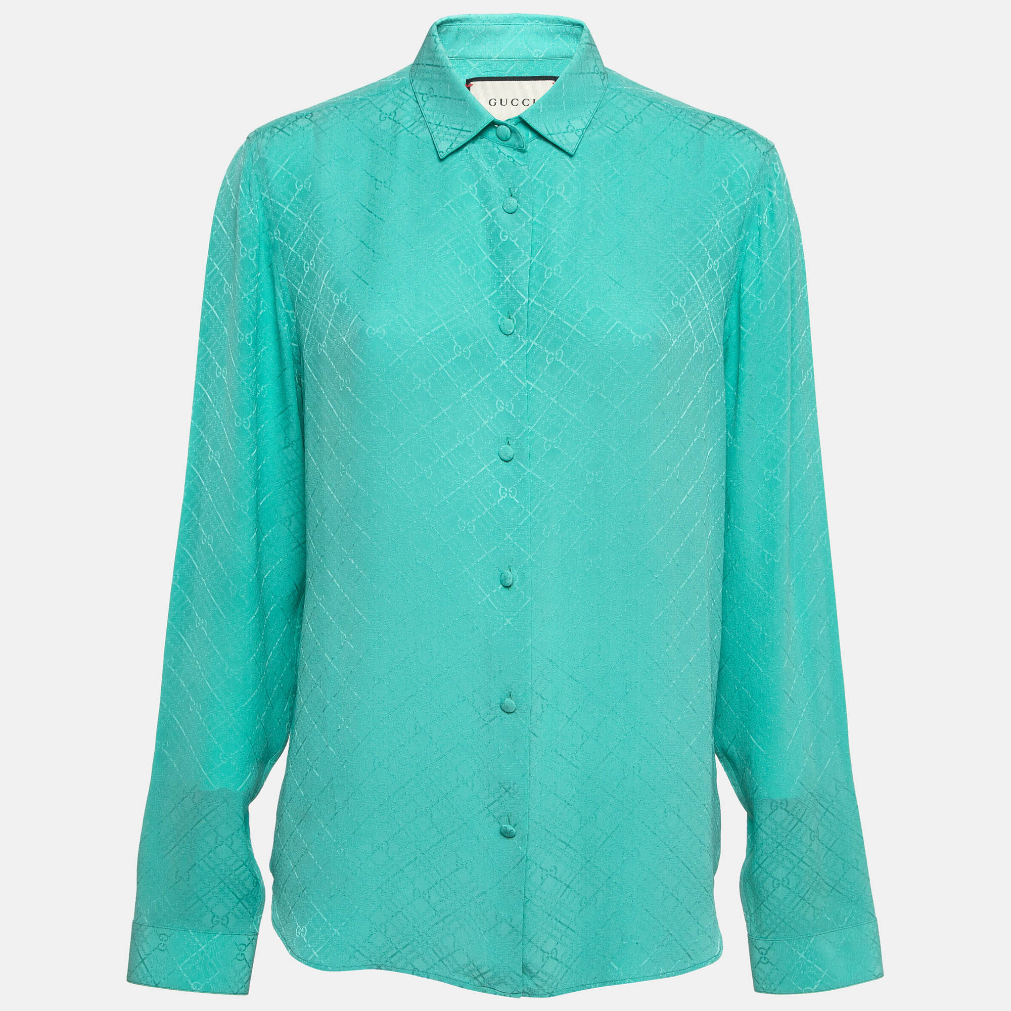 

Gucci Turquoise Green GG Web Silk Shirt M