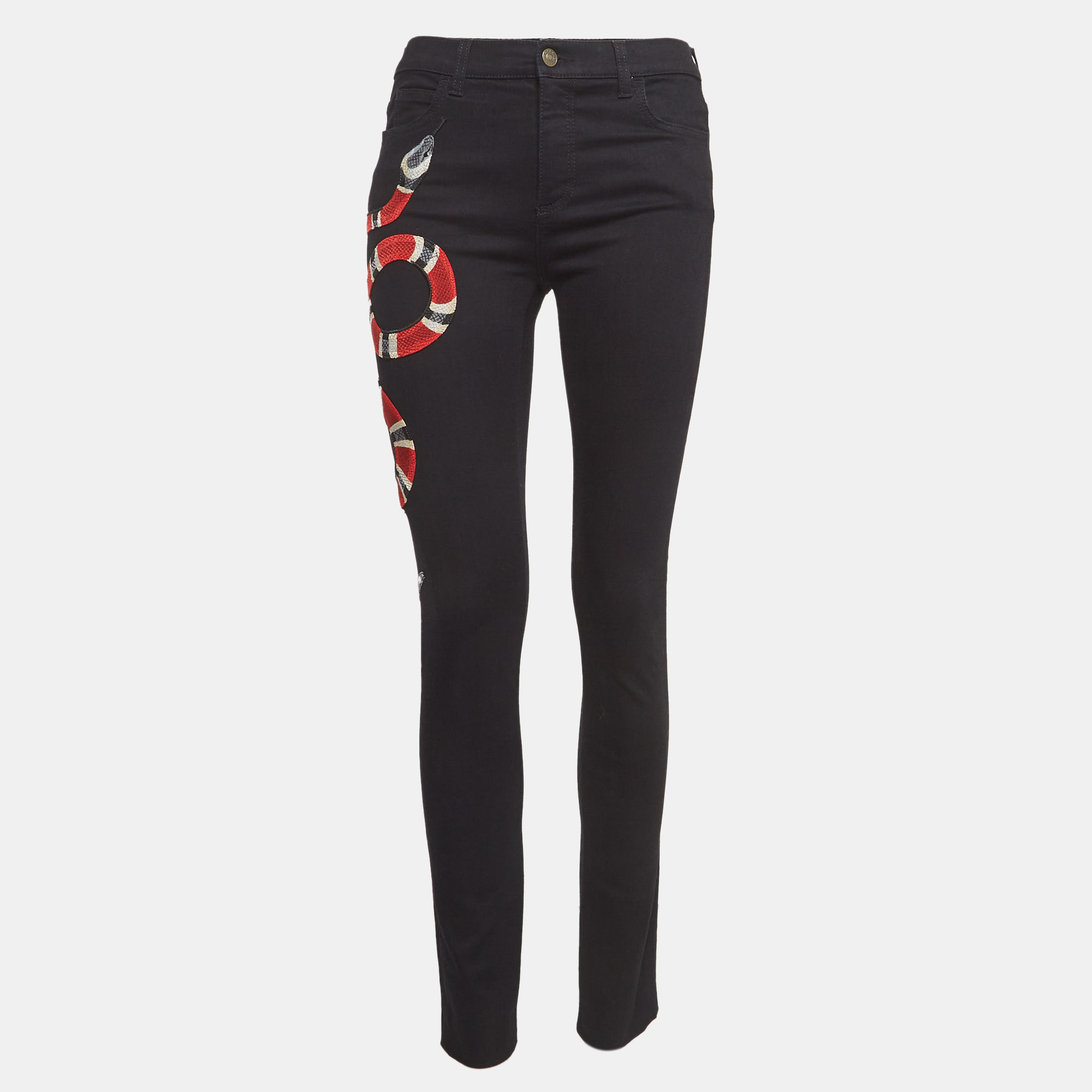 

Gucci Black Snake Embroidered Denim Skinny Fit Jeans M Waist 28"