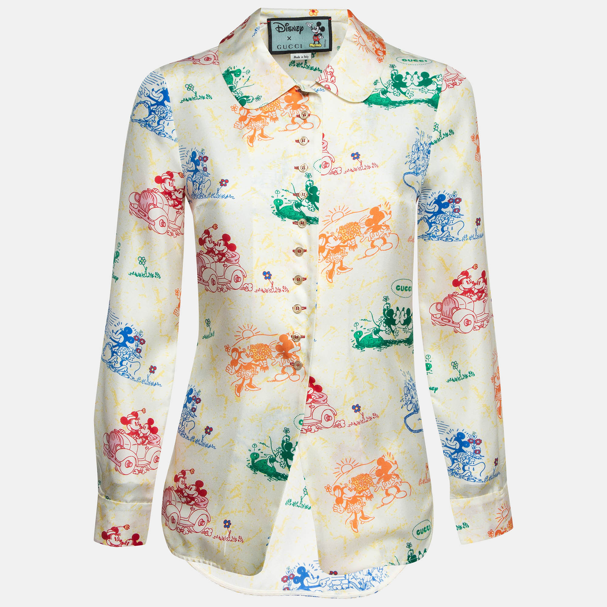 Pre-owned Gucci Disney X  Cream Printed Silk Pajama Shirt Xs