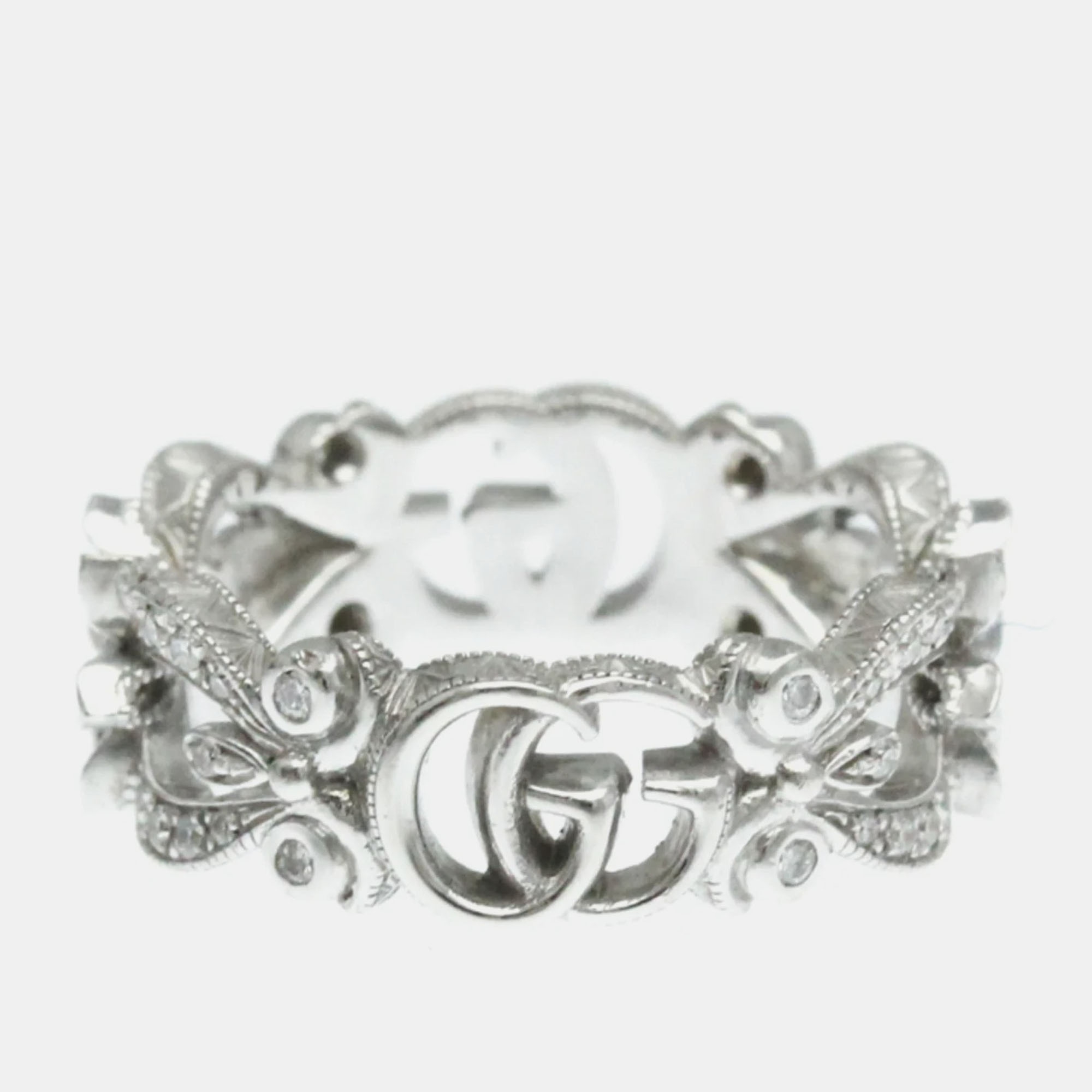 

Gucci 18K White Gold and Diamond Flora Band Ring EU 48