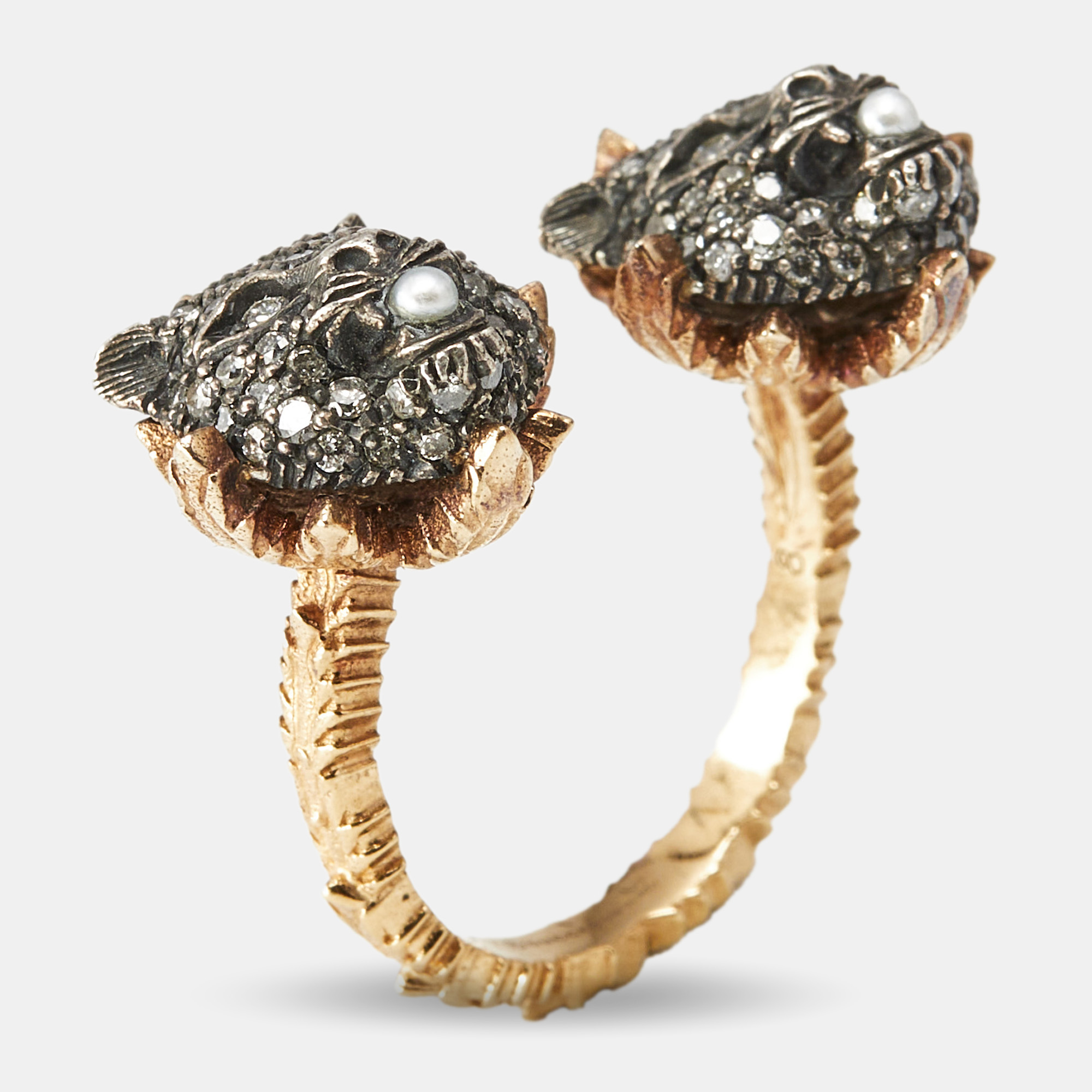 

Gucci Le Marche Des Marveilles Pearl Diamonds 18k Two Tone Gold Ring Size