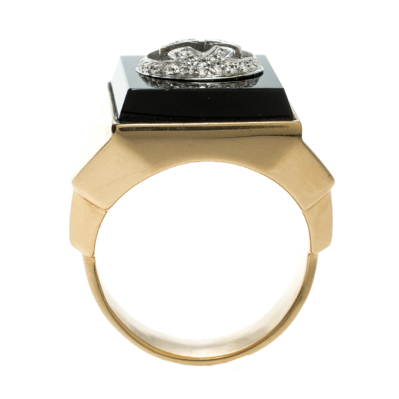 

Gucci Icon Boule Onyx & Diamond 18k Yellow Gold Ring Size