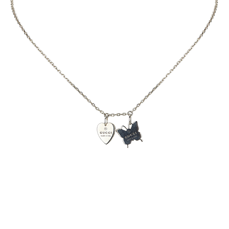 

Gucci Butterfly Heart Silver Tone Necklace