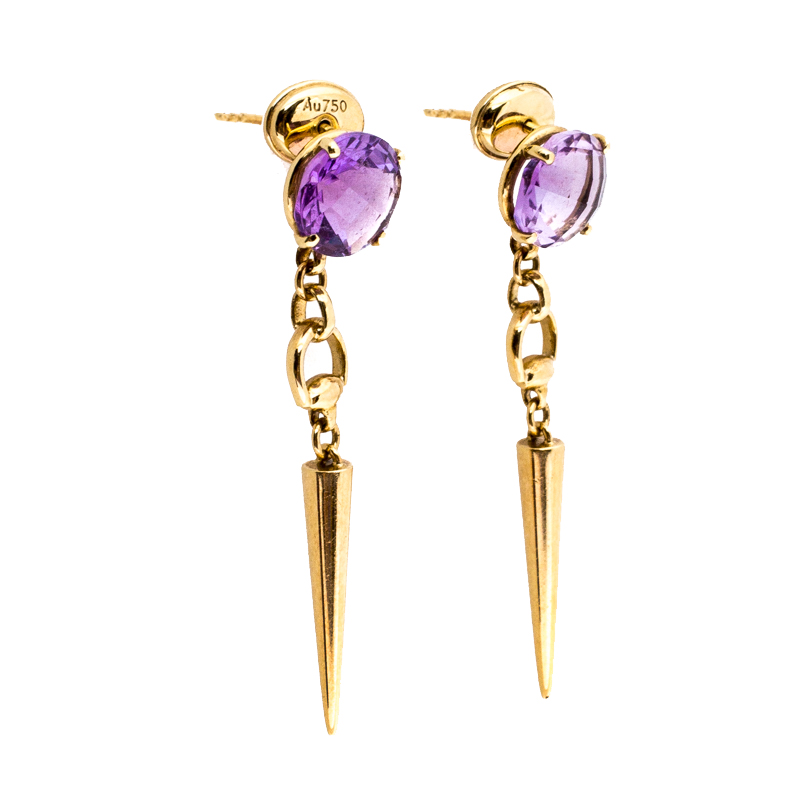 

Gucci Horsebit Amethyst 18K Yellow Gold Spike Drop Earrings