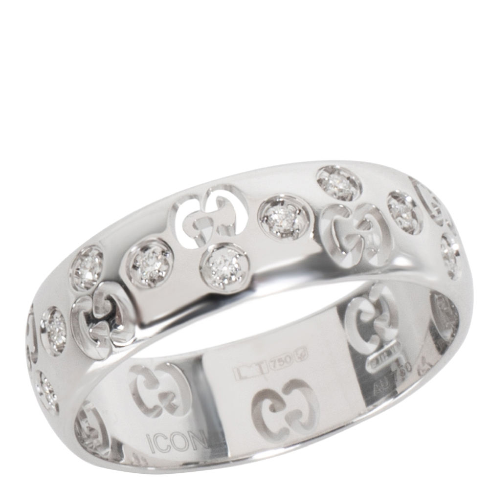 Gucci Double G 0.10 CTW Diamond 18K White Gold Ring Size 55 Gucci | The ...