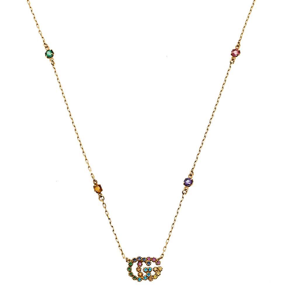 Pre-owned Gucci Multi-colored Stone 18k Yellow Gold Station Necklace