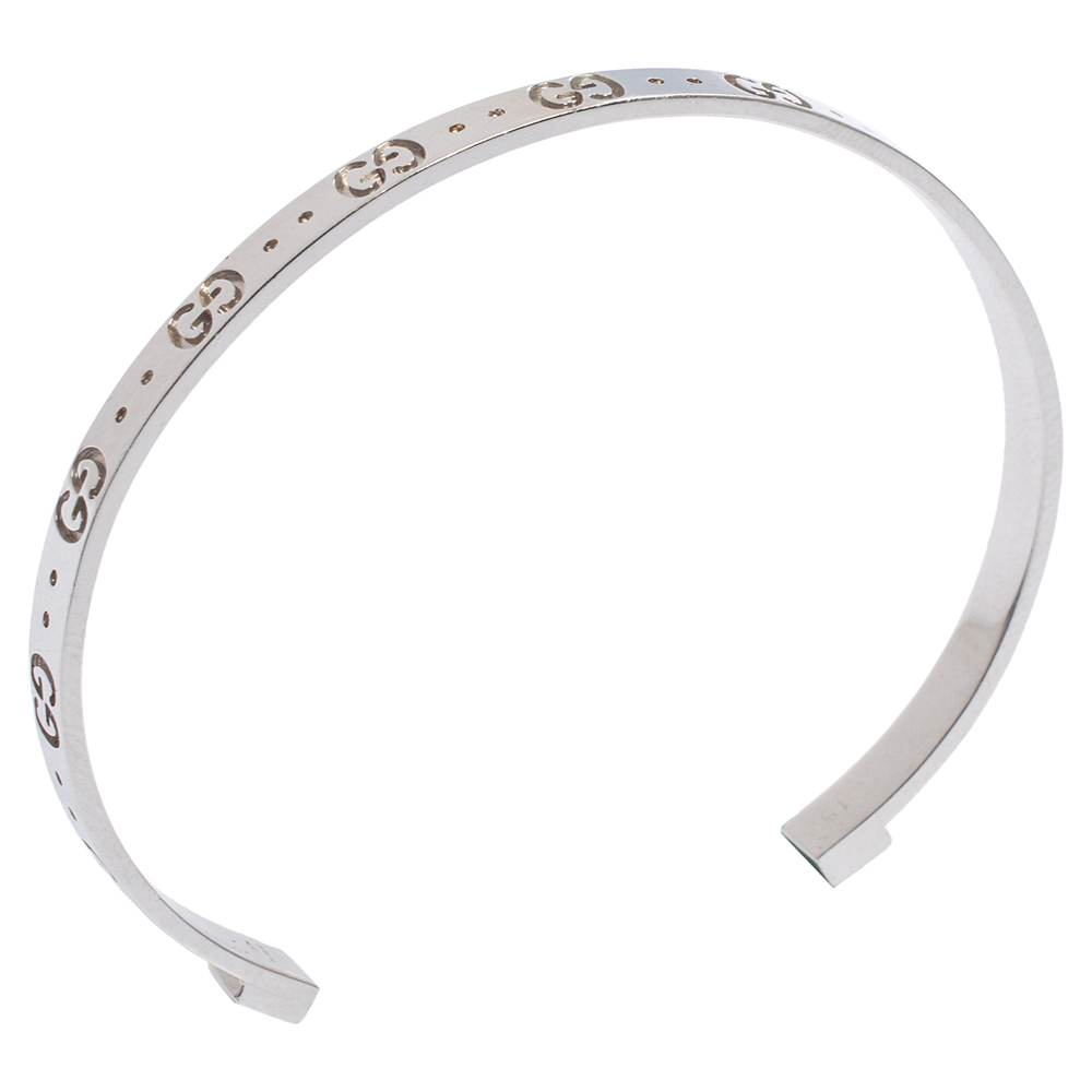 

Gucci GG Motif 18K White Gold Narrow Open Cuff Bracelet