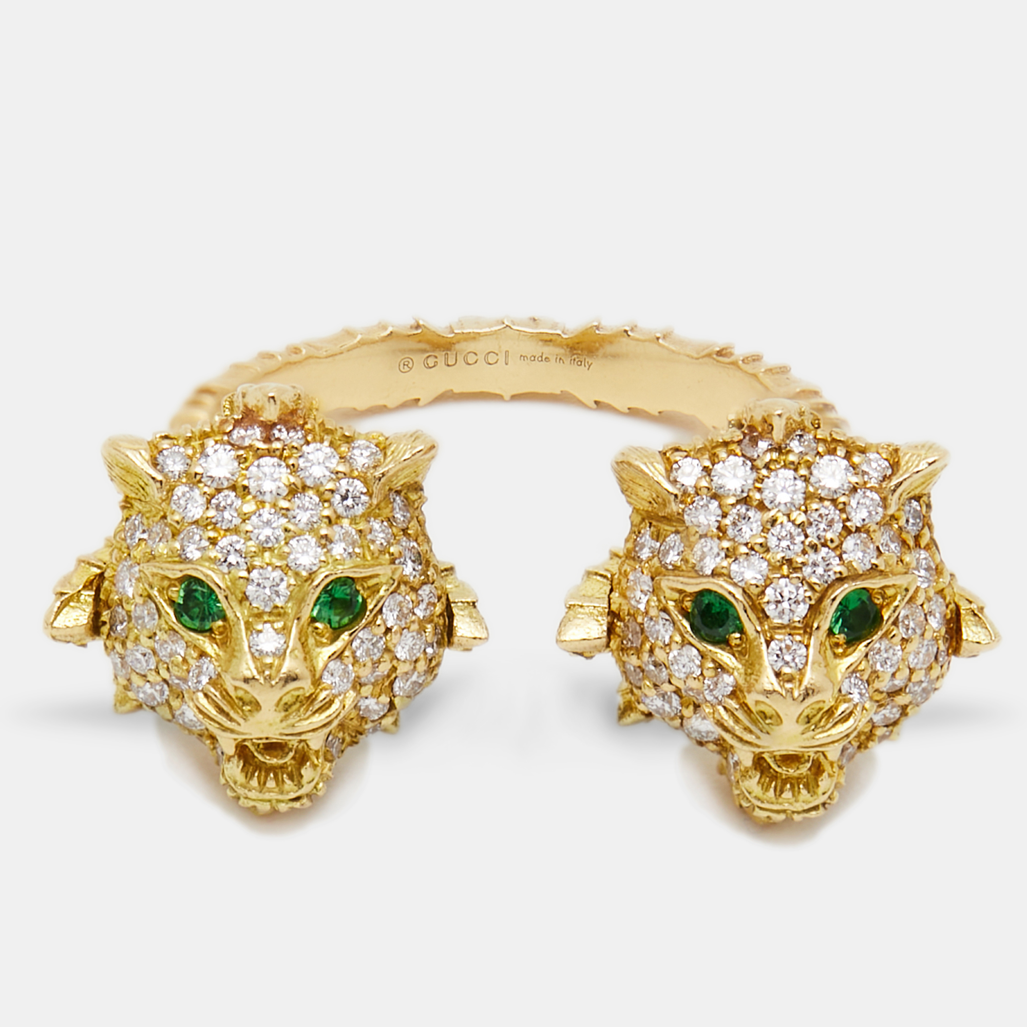 

Gucci Le Marché des Merveilles Diamonds Tsavorite Garnet 18k Yellow Gold Ring Size