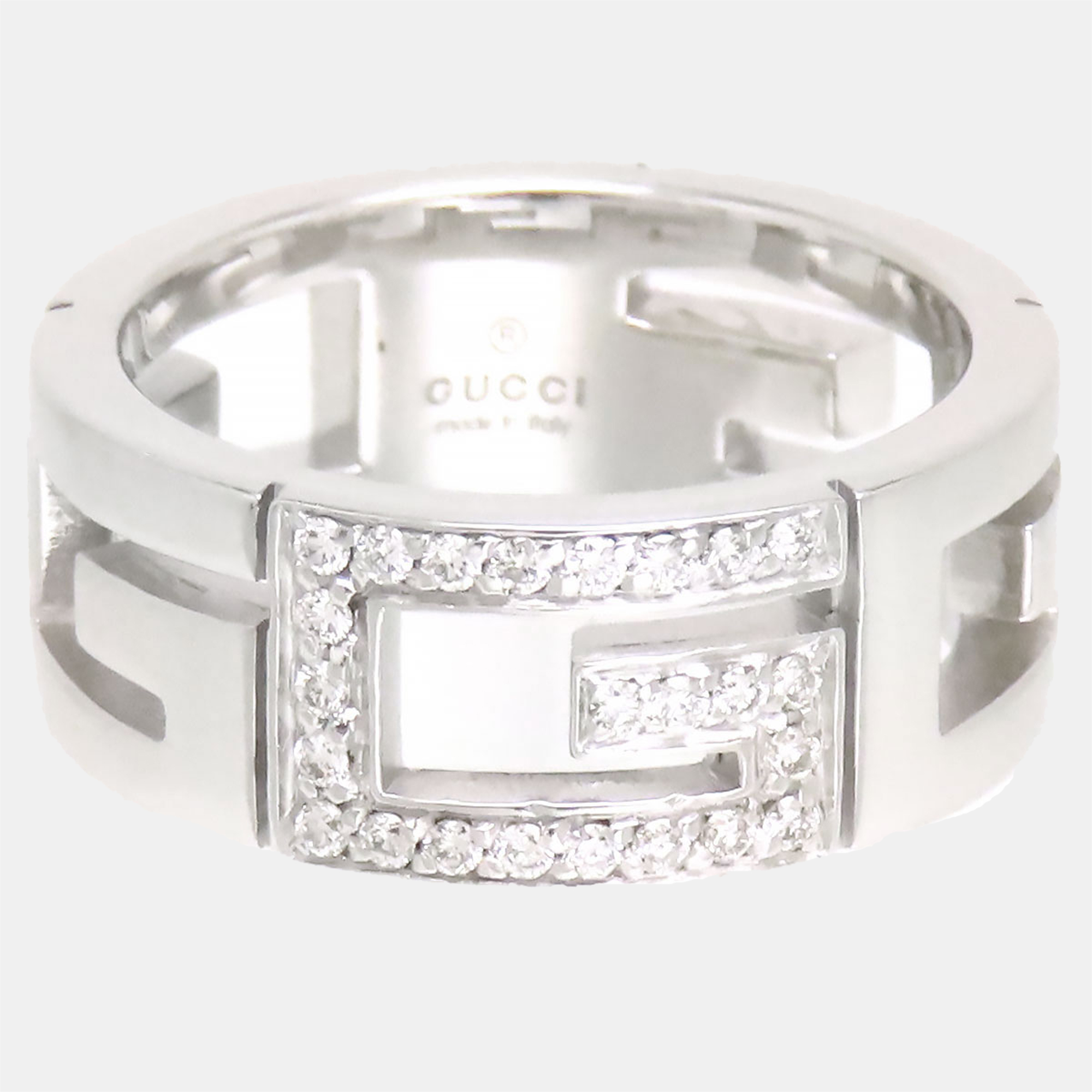 

Gucci Silver Metal Diamond G Cut Out Ring EU 61