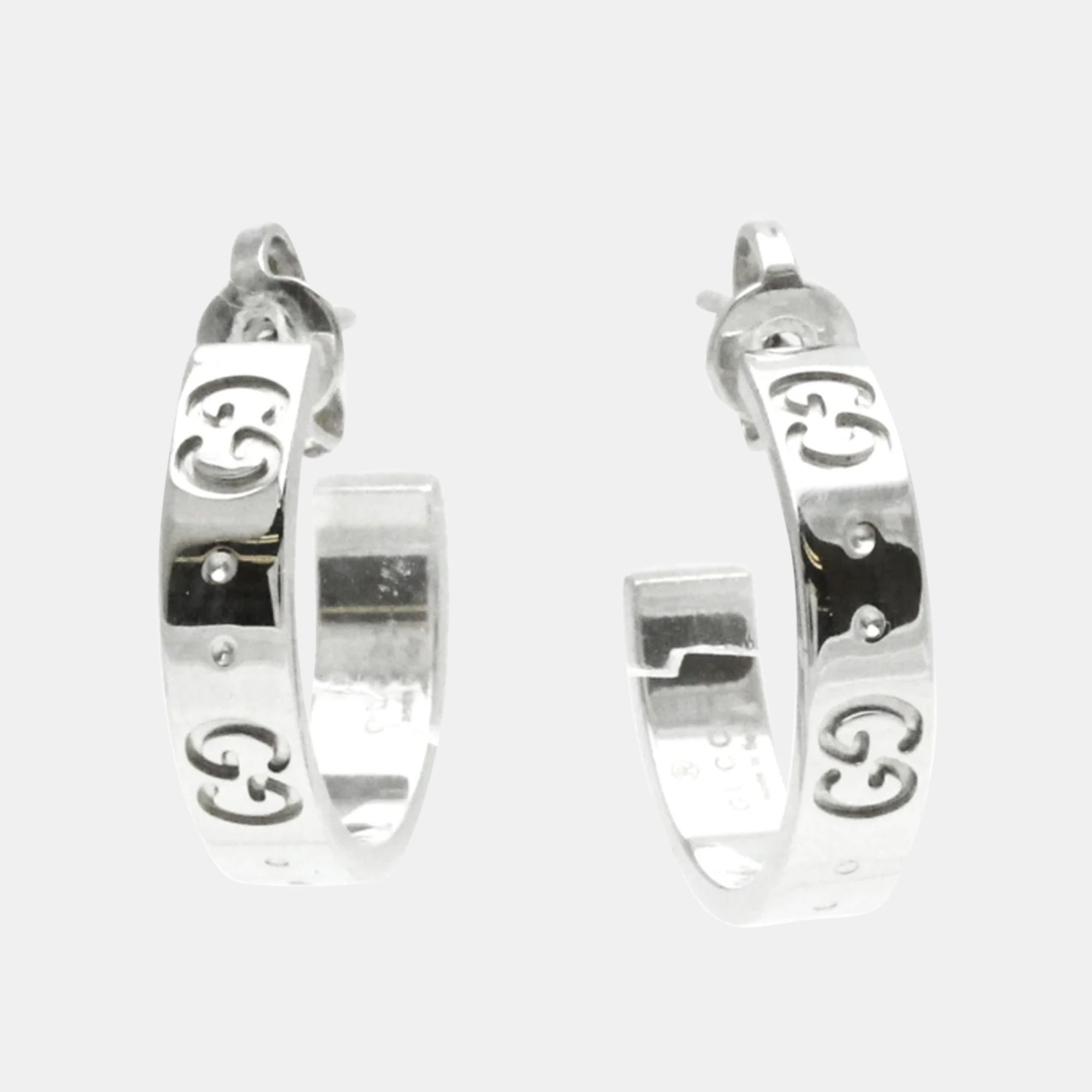 Pre-owned Gucci 18k White Gold Icon Hoop Earrings