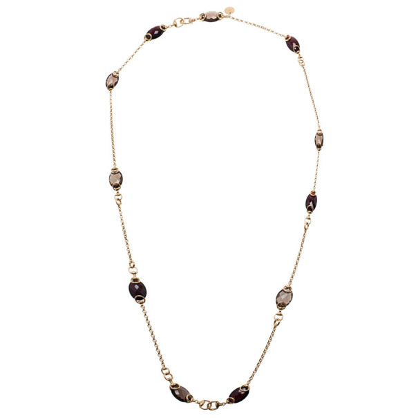 Gucci Red Garnet and Smokey Quartz Candy Horsebit Chain Necklace
