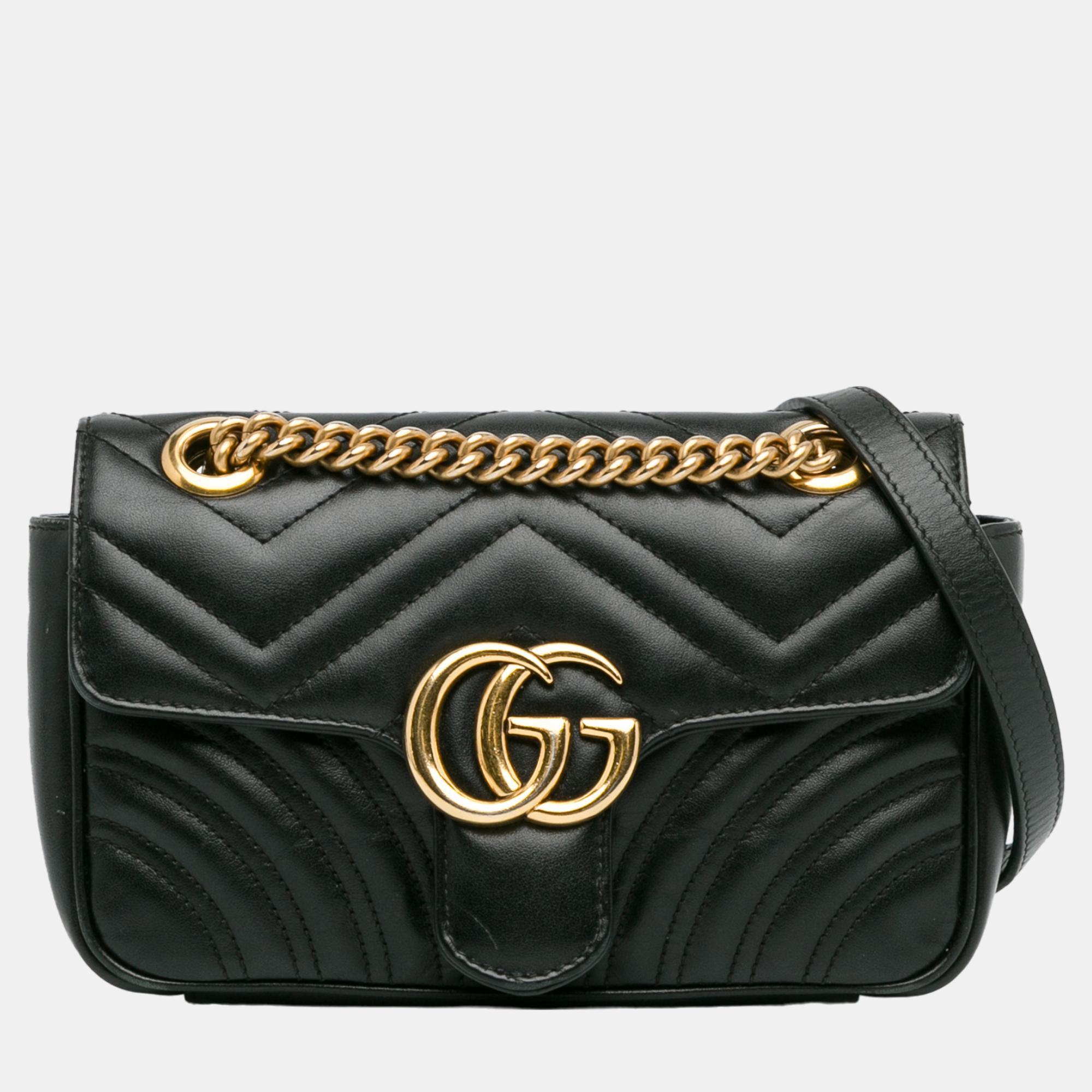 

Gucci Black Mini GG Marmont Matelasse Crossbody
